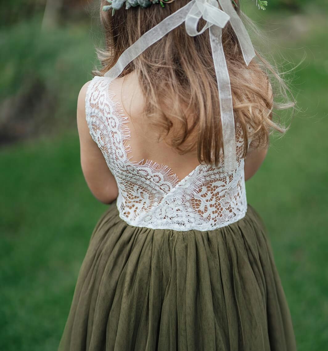 Uk Flower Girl Boutique Girls Green Uk Flower Boutique Bohemian Classic Sleeveless Dress - Olive - 13/14 Years
