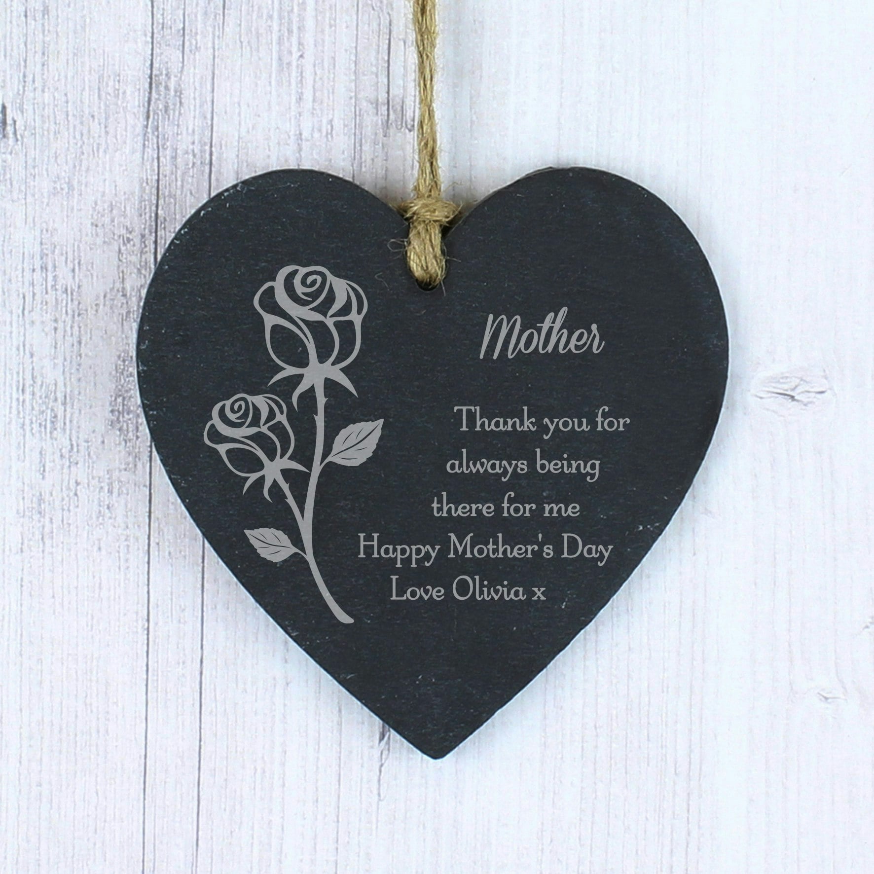 Rackhams Gold Personalised Rose Slate Heart Decoration