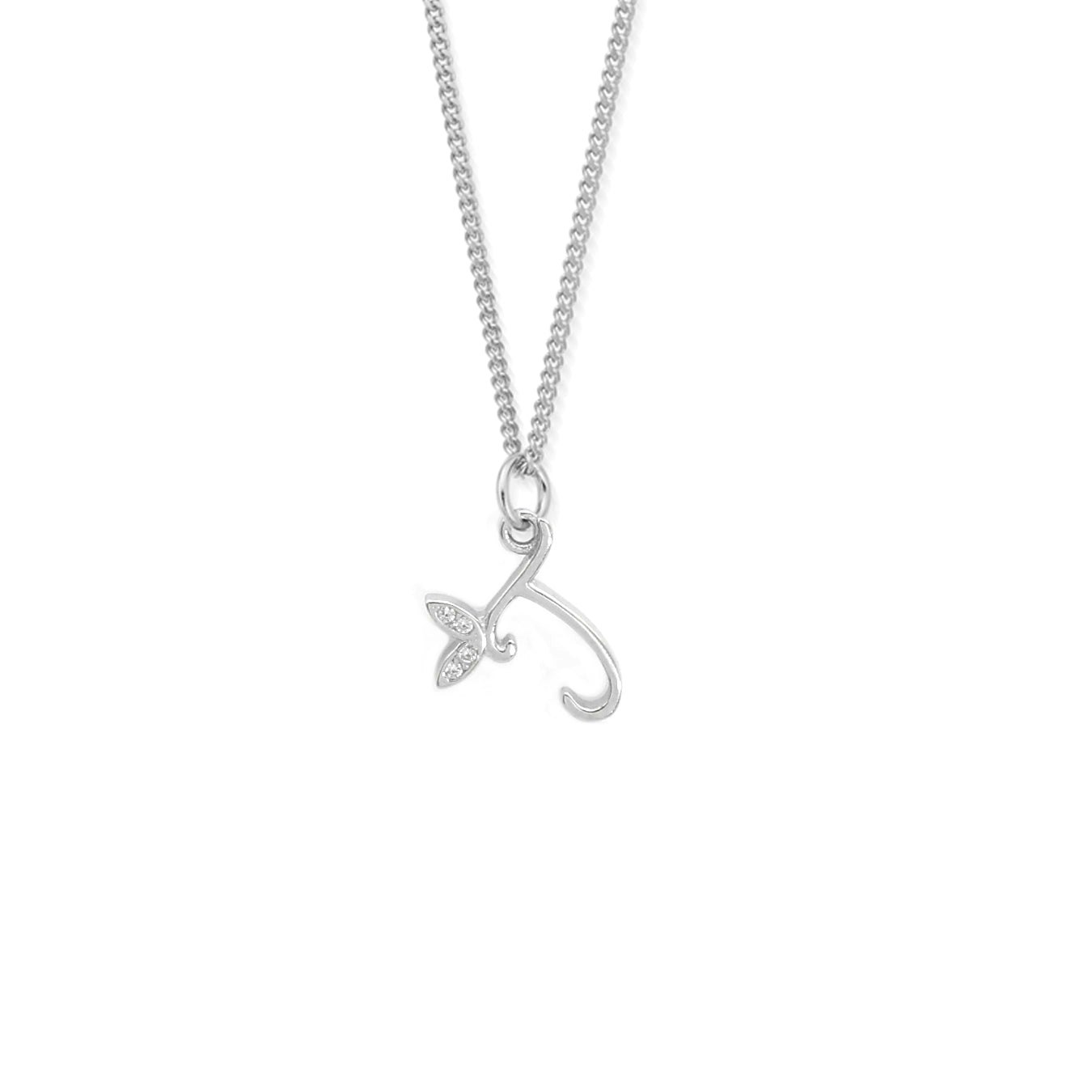 Say It With Silver Dainty Winged Initial Charm Necklace - Sterling - J