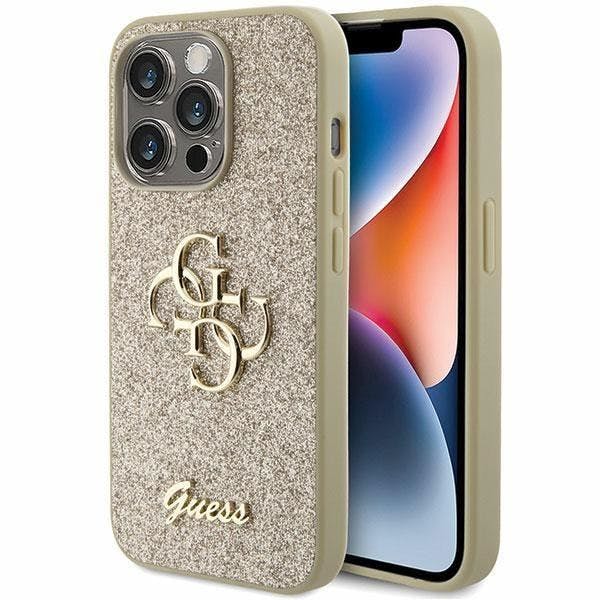 Guess Gold Glitter Script Big 4G Case For Iphone 15 Pro 6.1" - Guhcp15lhg4sgd