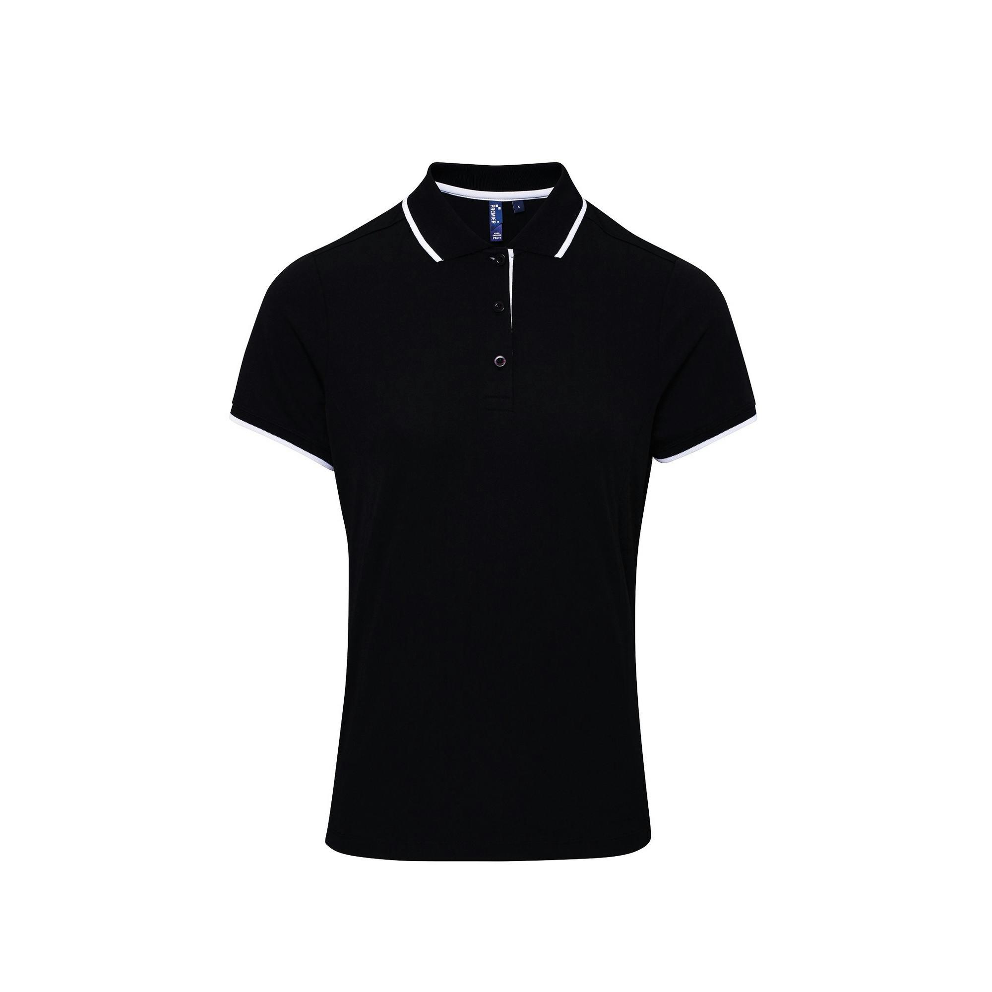 Premier Women's Black Contrast Coolchecker Polo Shirt In | Size: Large - Image 3