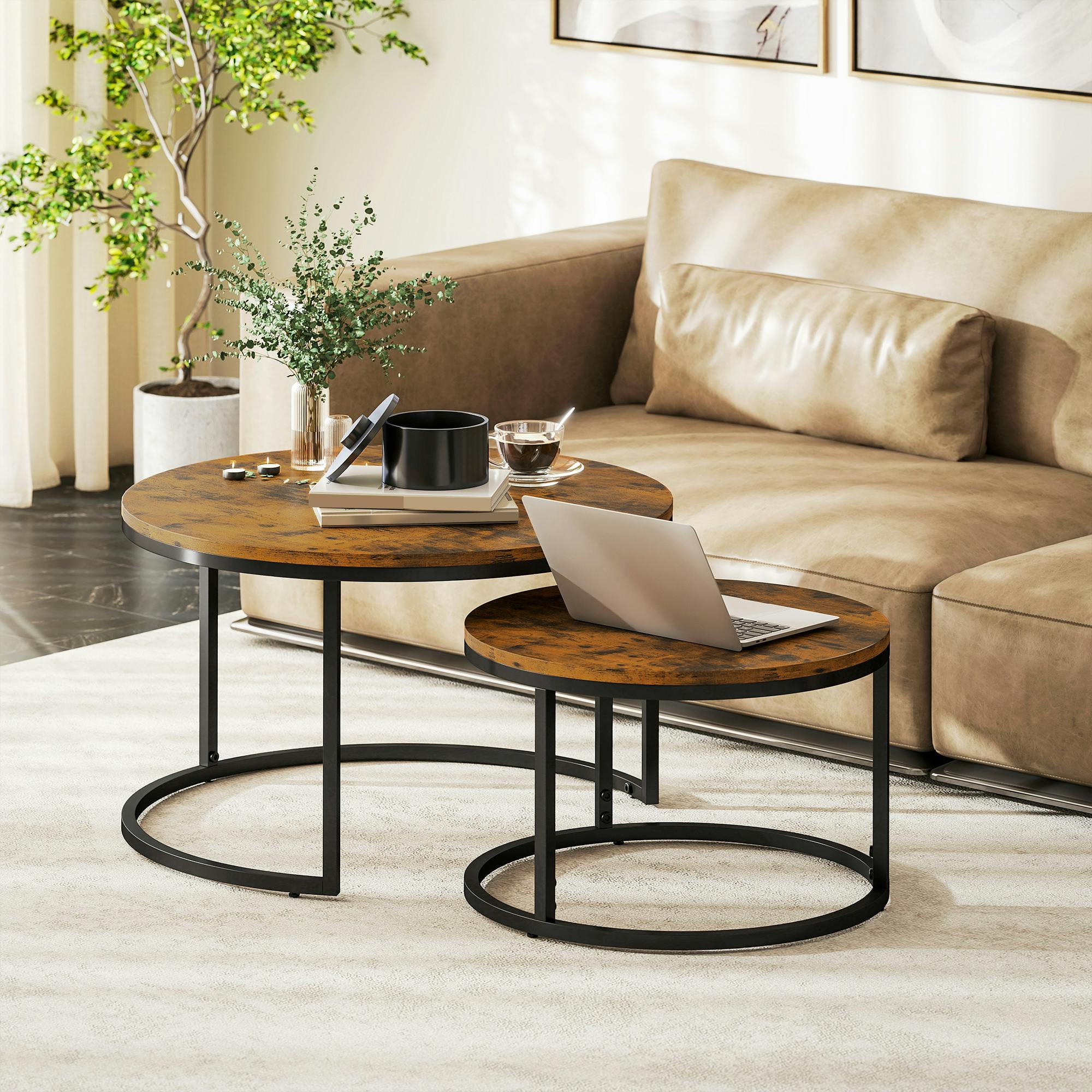Bobobiy Brown Set Of Two Wood-Effect Stacking Tables - Rustic - Rustic - Image 4