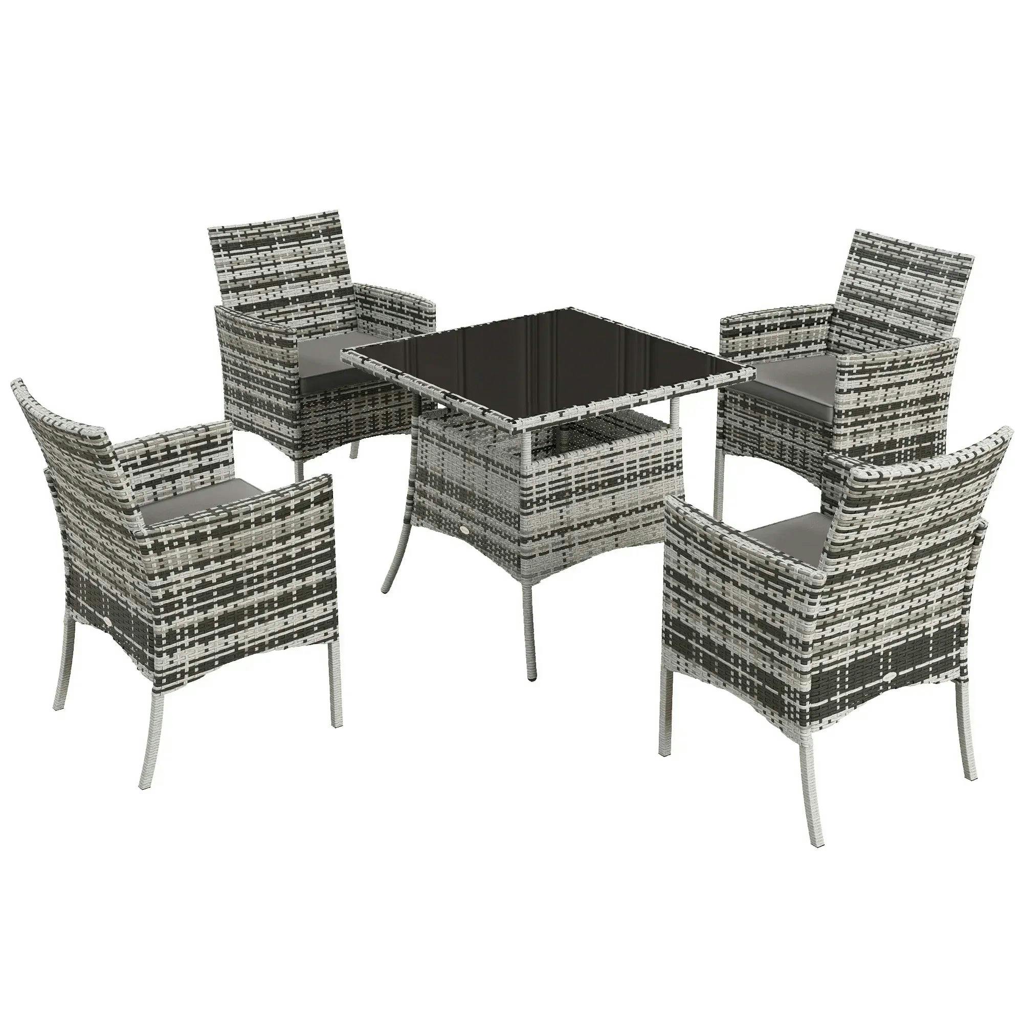 Outsunny 4 Seater Rattan Garden Furniture Set w/ Tempered Glass Tabletop - Grey - Image 4
