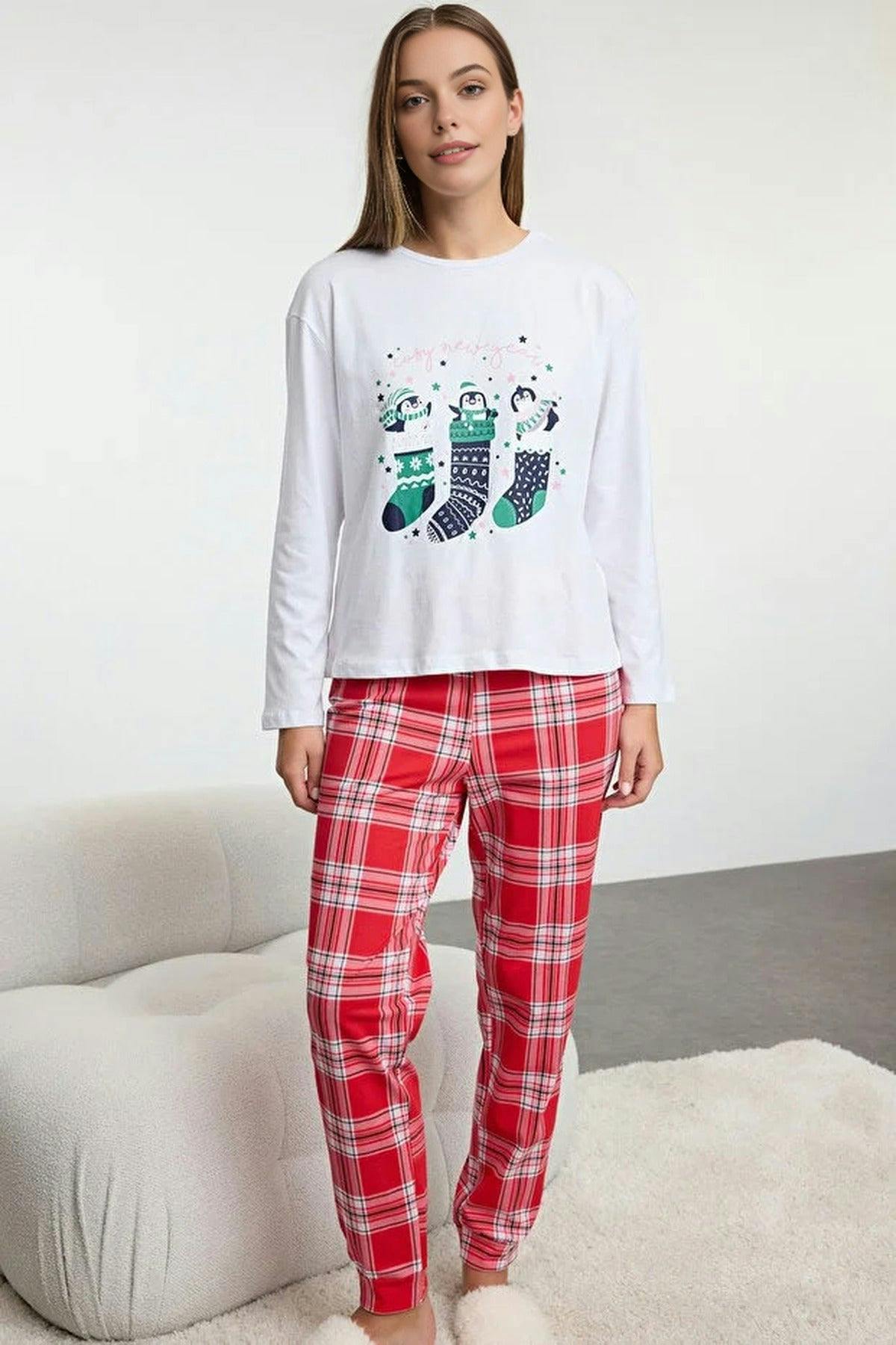 Wovcor 2-Piece 100% Cotton Christmas Themed Knit Pajama Set - Multi - S