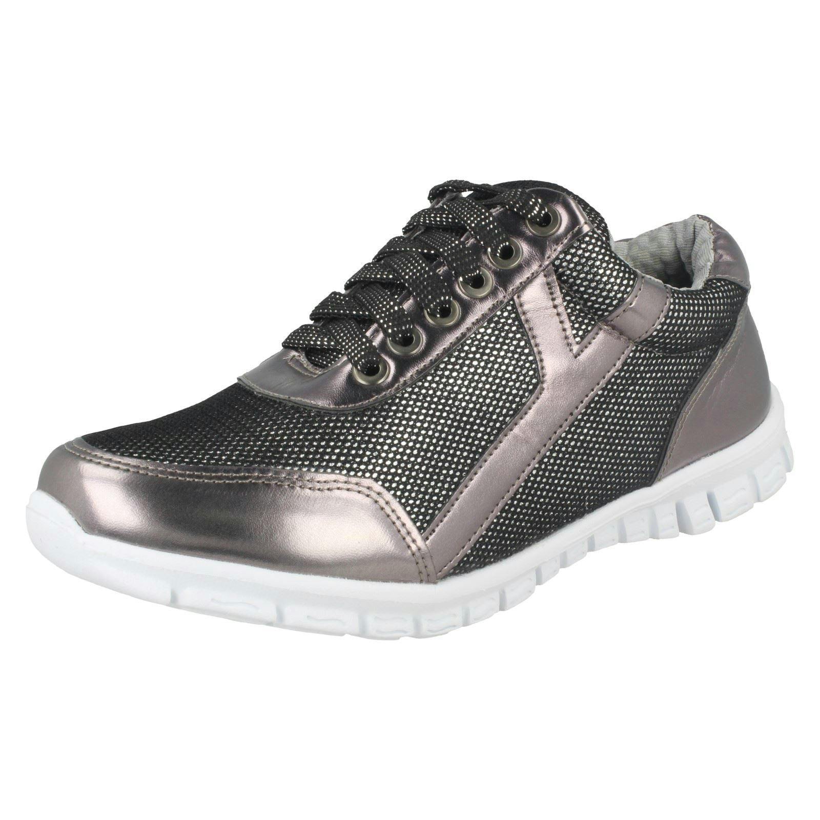 Spot On Women's Black Waves Lace Up Trainers - Uk 3