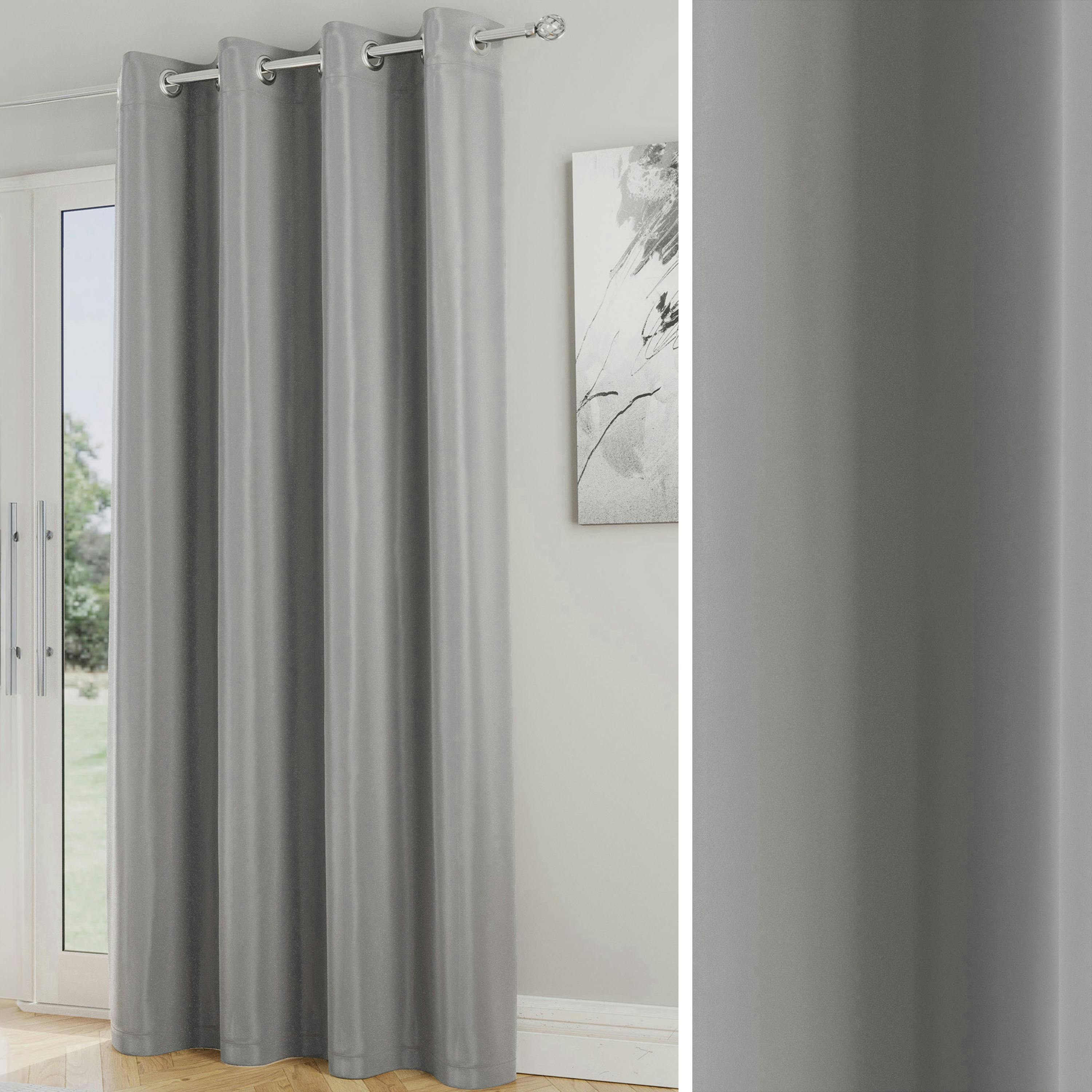 Rackhams Grey Nightfall Plain Supersoft Thermal Room Darkening Eyelet Single Door Curtain - 66" (168Cm) Width X 84" (214Cm) Drop