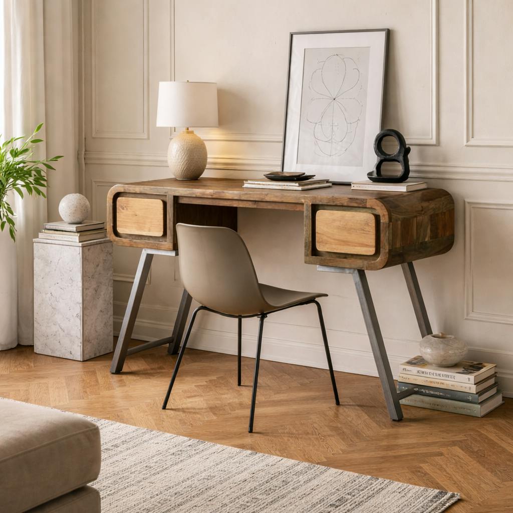 Wyld Haus Grain Los Angeles Reclaimed Wood And Metal Desk 2 Drawers