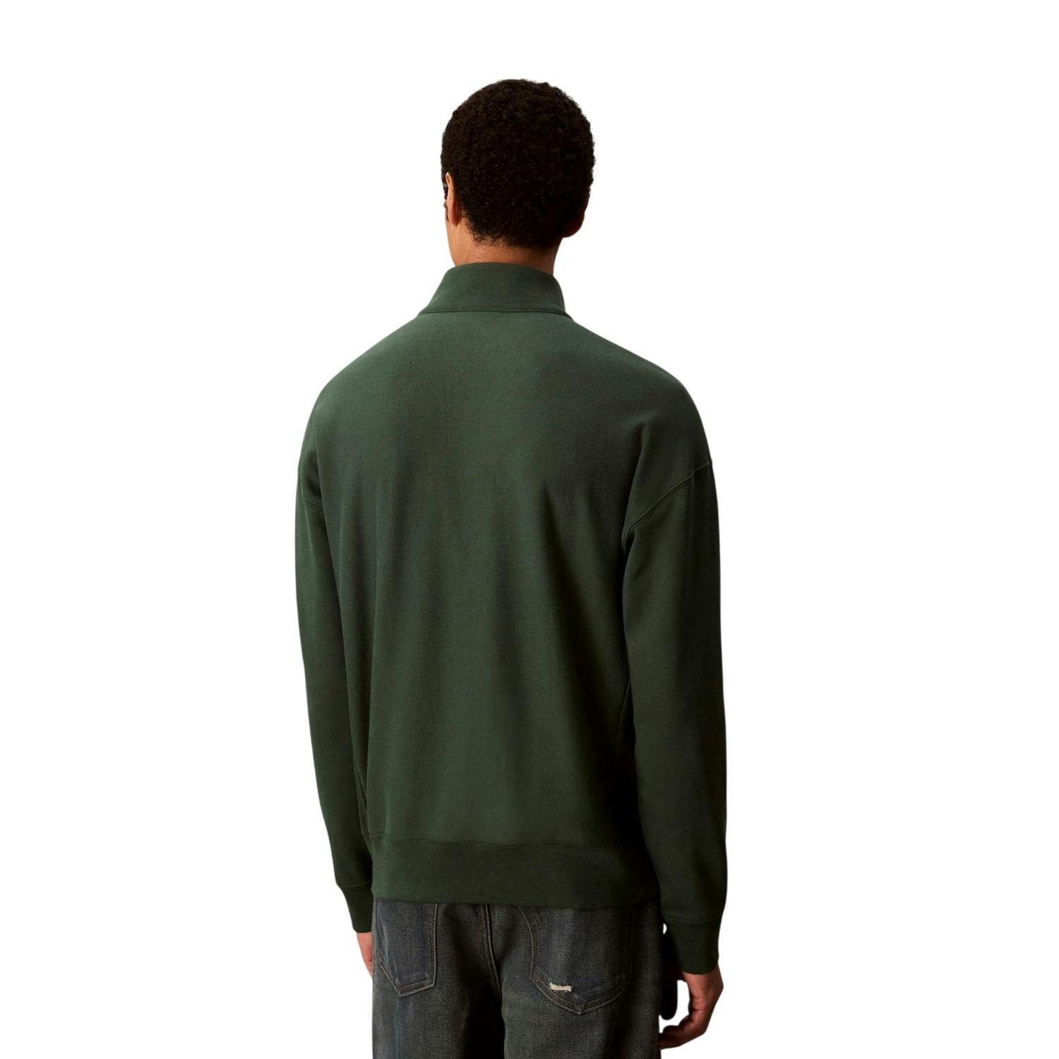 Calvin Klein Men's Green Monogram Quarter Zip Sweatshirt - L - 100% Cotton