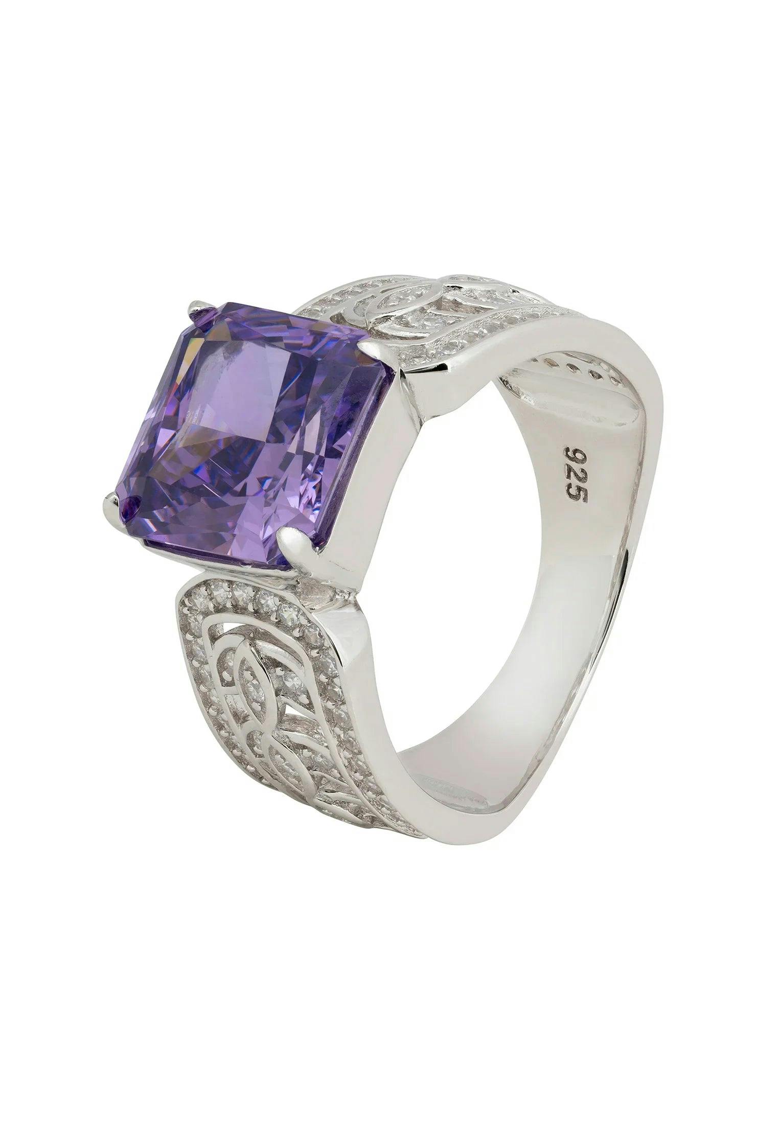 Latelita Silver Rowena Cocktail Ring Amethyst - R (Us Size 9)