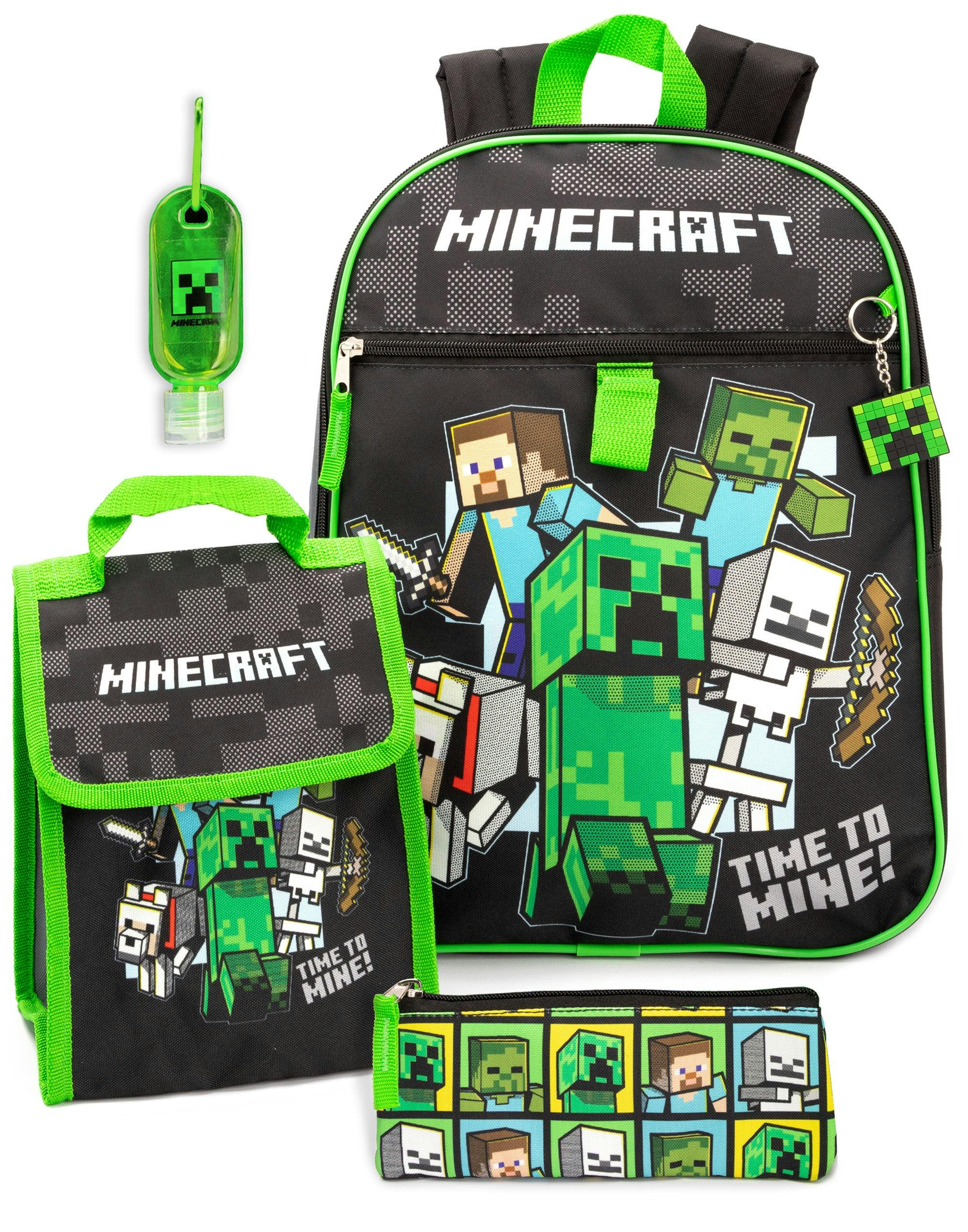 Vanilla Underground Boys Black Minecraft Creeper, Zombie, Steve 4 Piece Backpack Set (One Size)