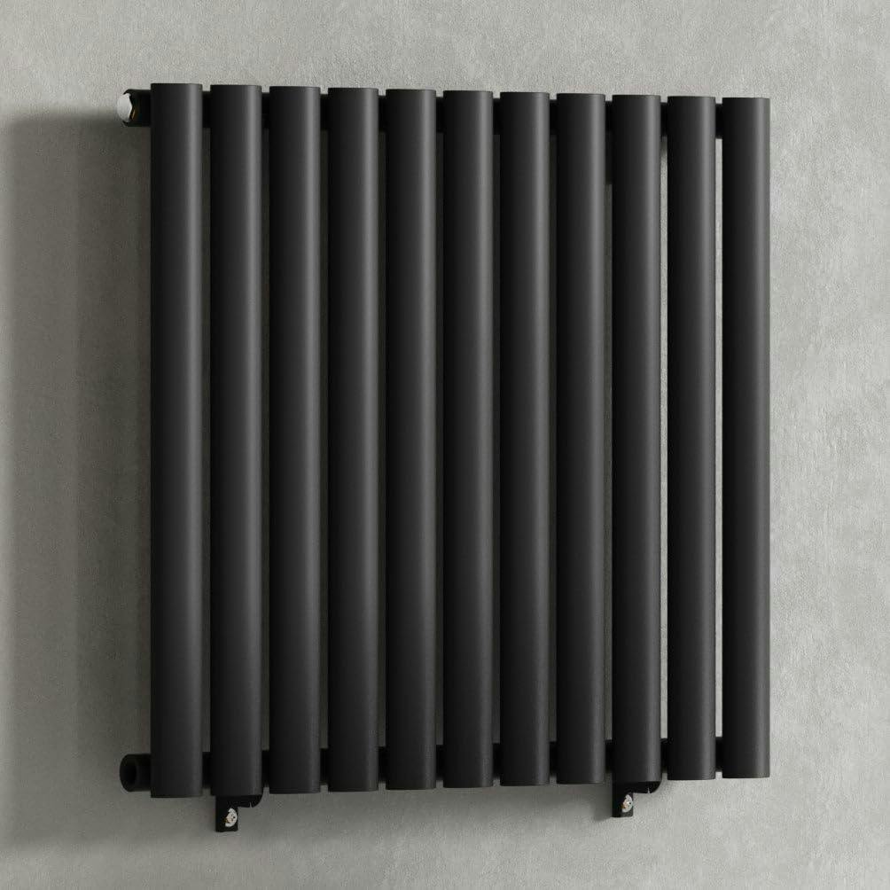 Myhomeware Black 660 X 600 Mm Modern Horizontal Column Designer Radiator Oval Single Panel Radiator Heater