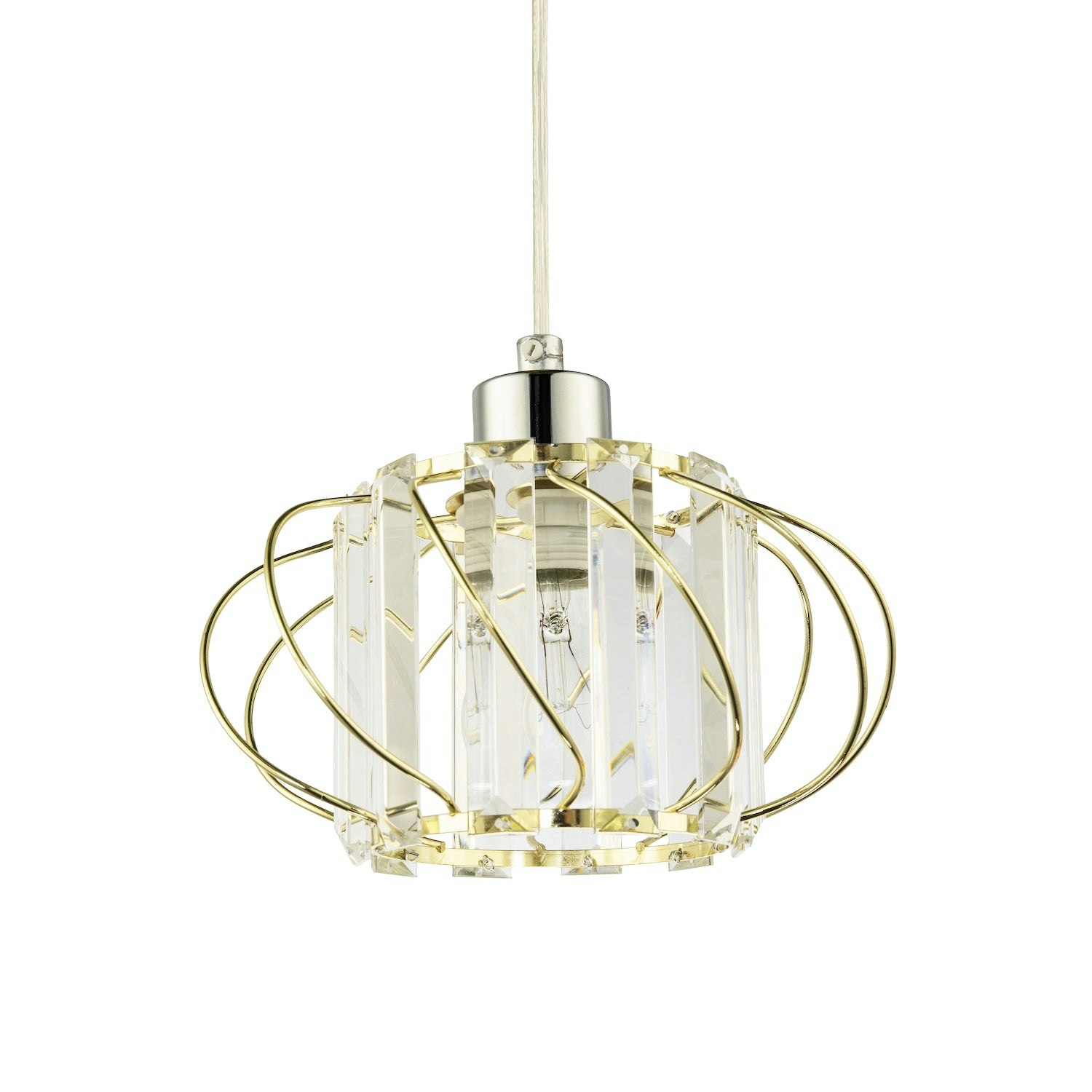 B&Q - Modern Pendant Lamp Shade With Clear Acrylic Rectangular Prims And Gold Frame - Image 2
