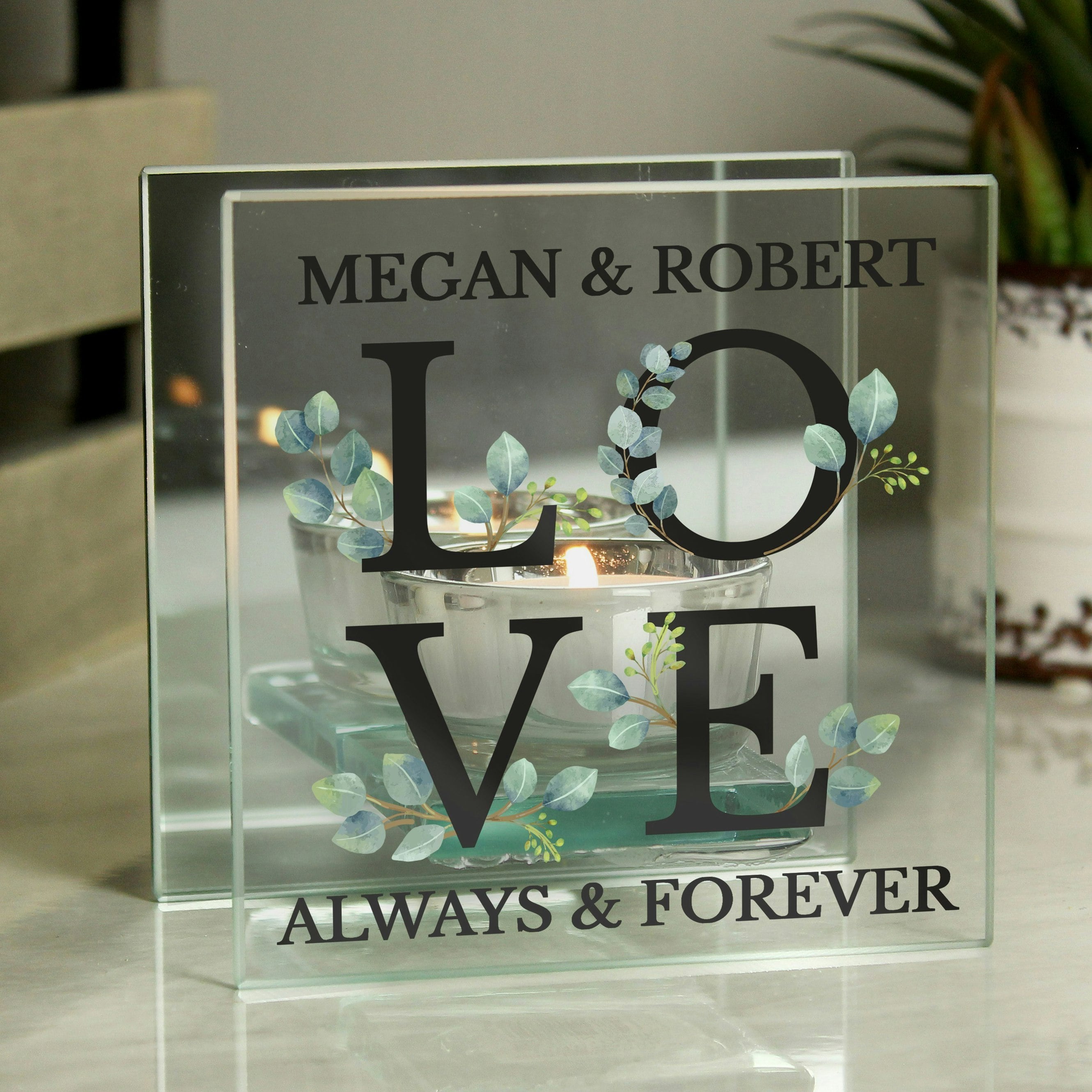 Rackhams Light Personalised Wedding Mirrored Glass Tea Holder