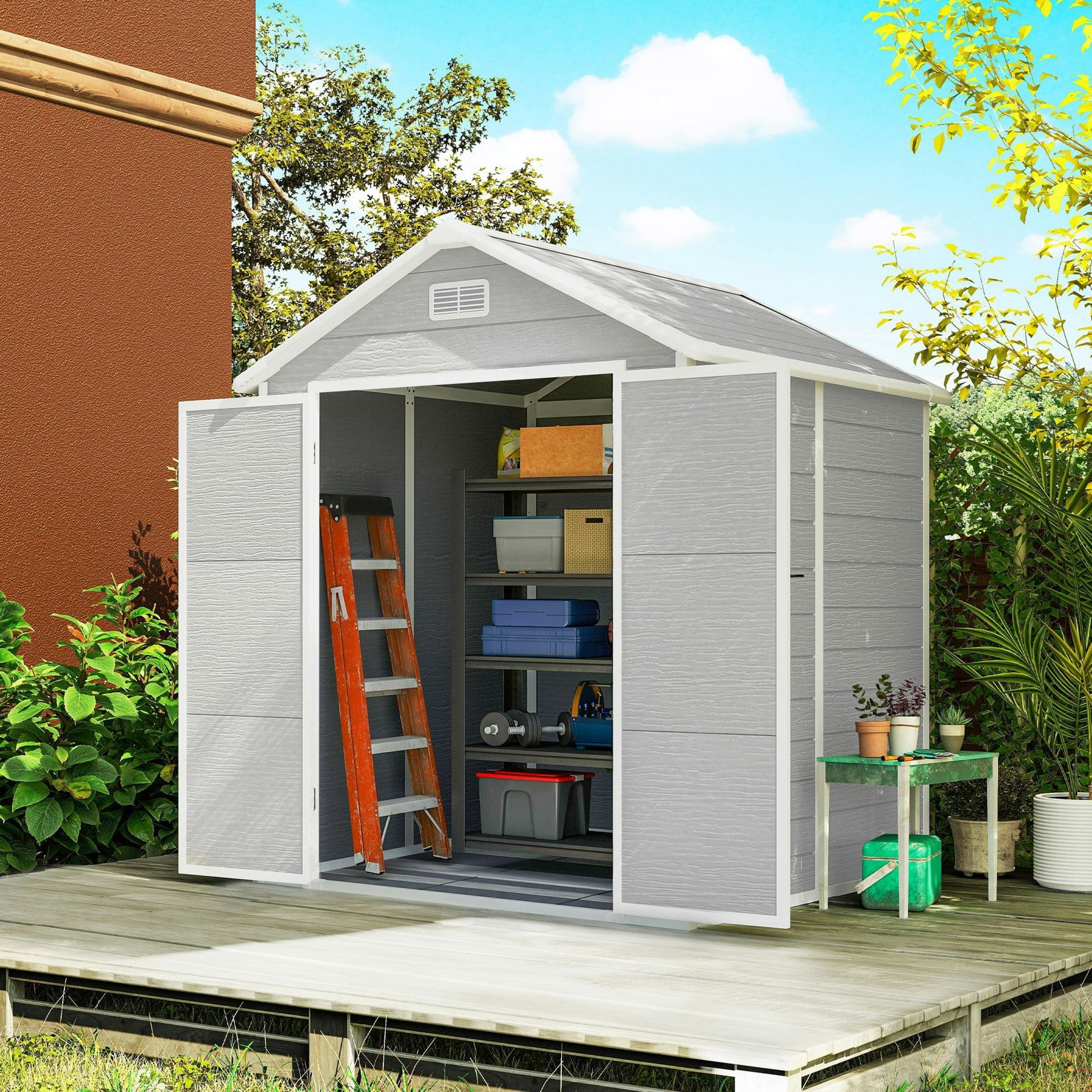 Rackhams Light/Grey 6 X 5Ft Resin Garden Shed With Floor And Window,