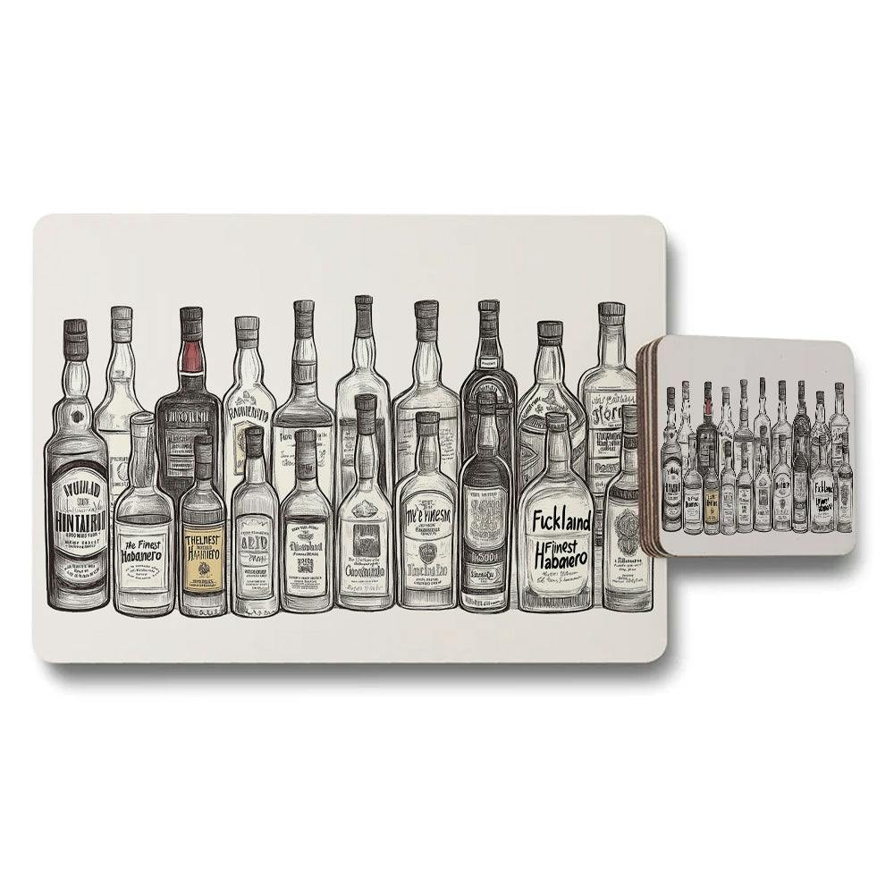 Benjamin Tate Design Bottle Illustration Placemats And Coaster Set For Dining Table