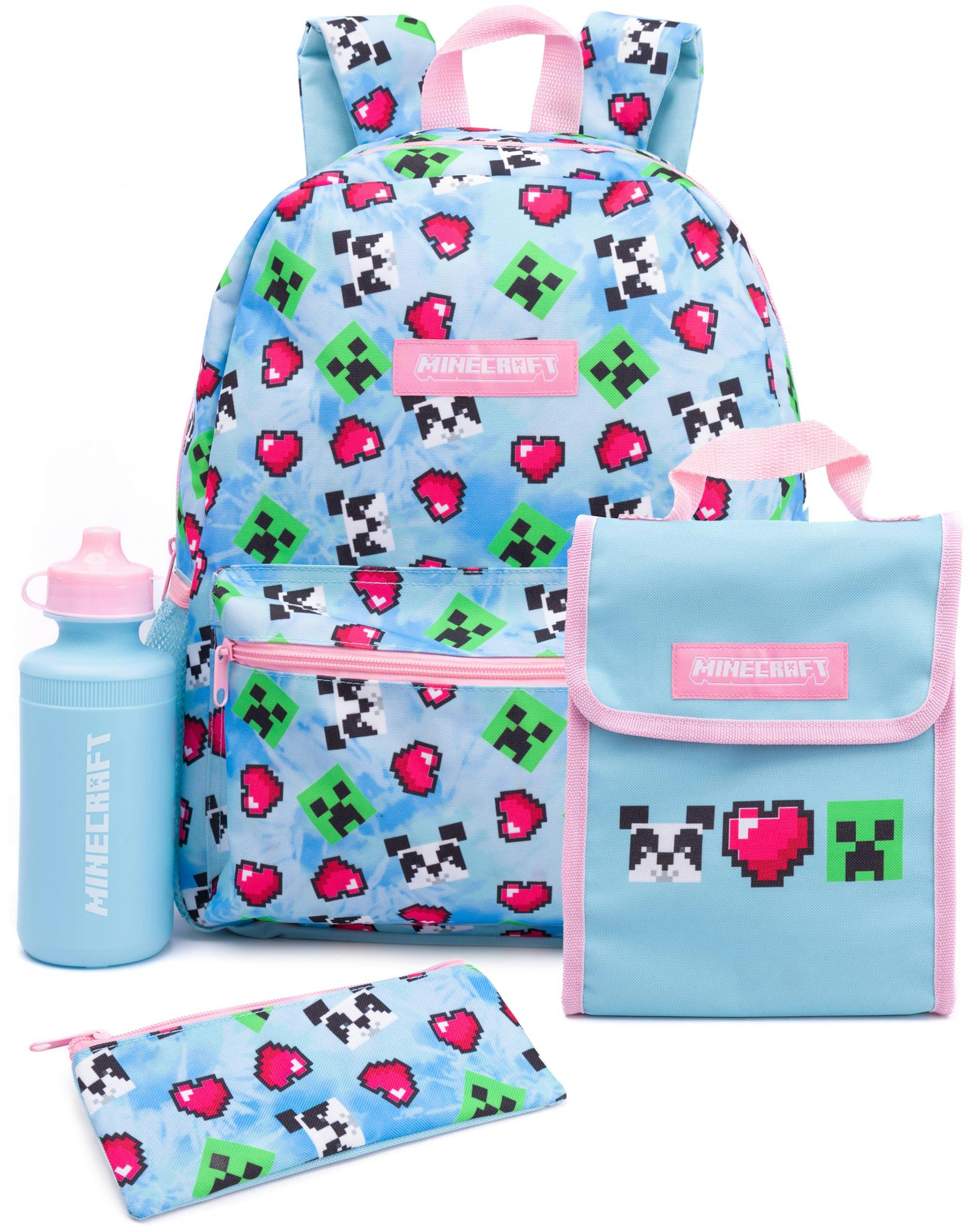 Vanilla Underground Girls Blue Minecraft Creeper 4 Piece Backpack Set (One Size)