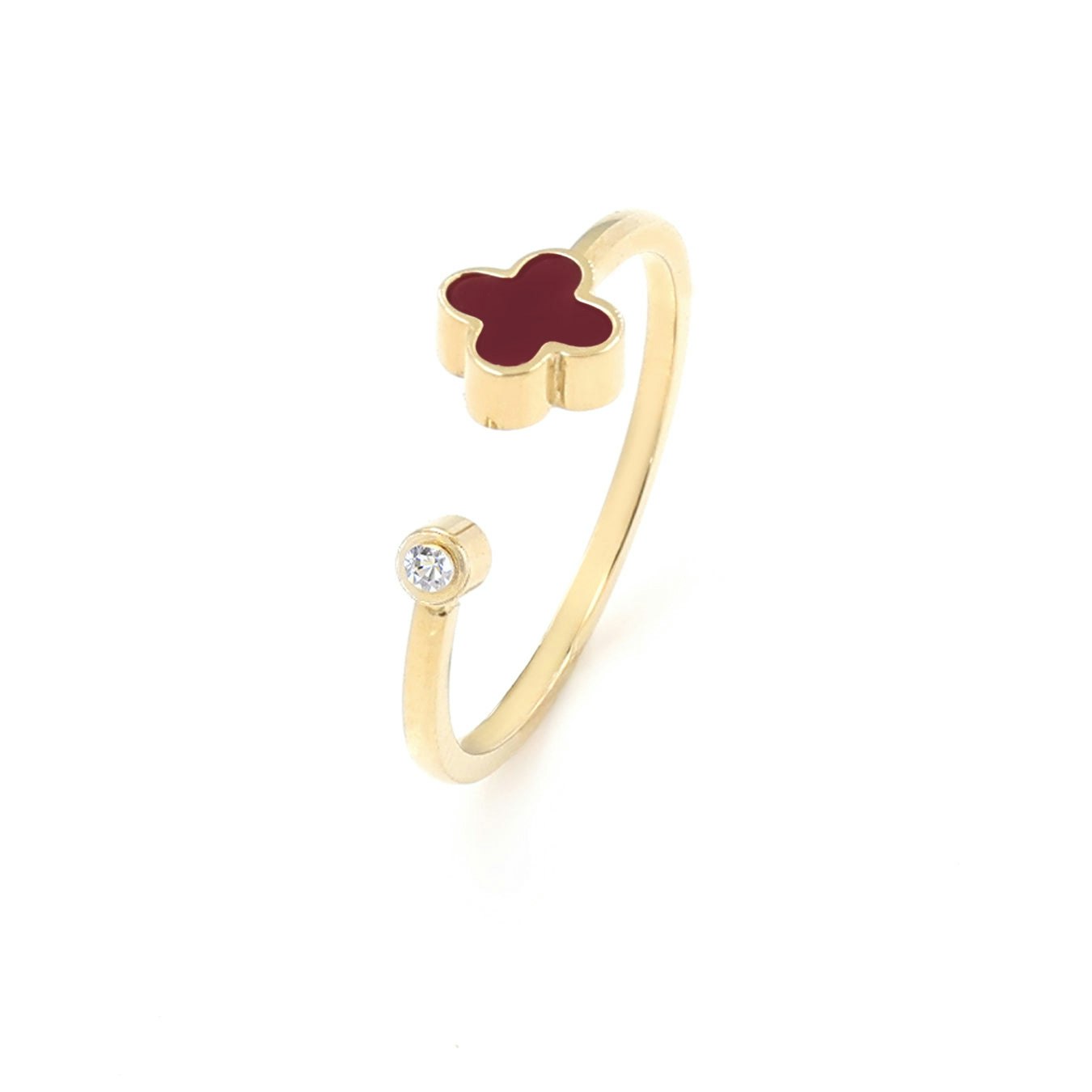Say It With Yellow/Gold Plum Crystal Clover Ring - Plated