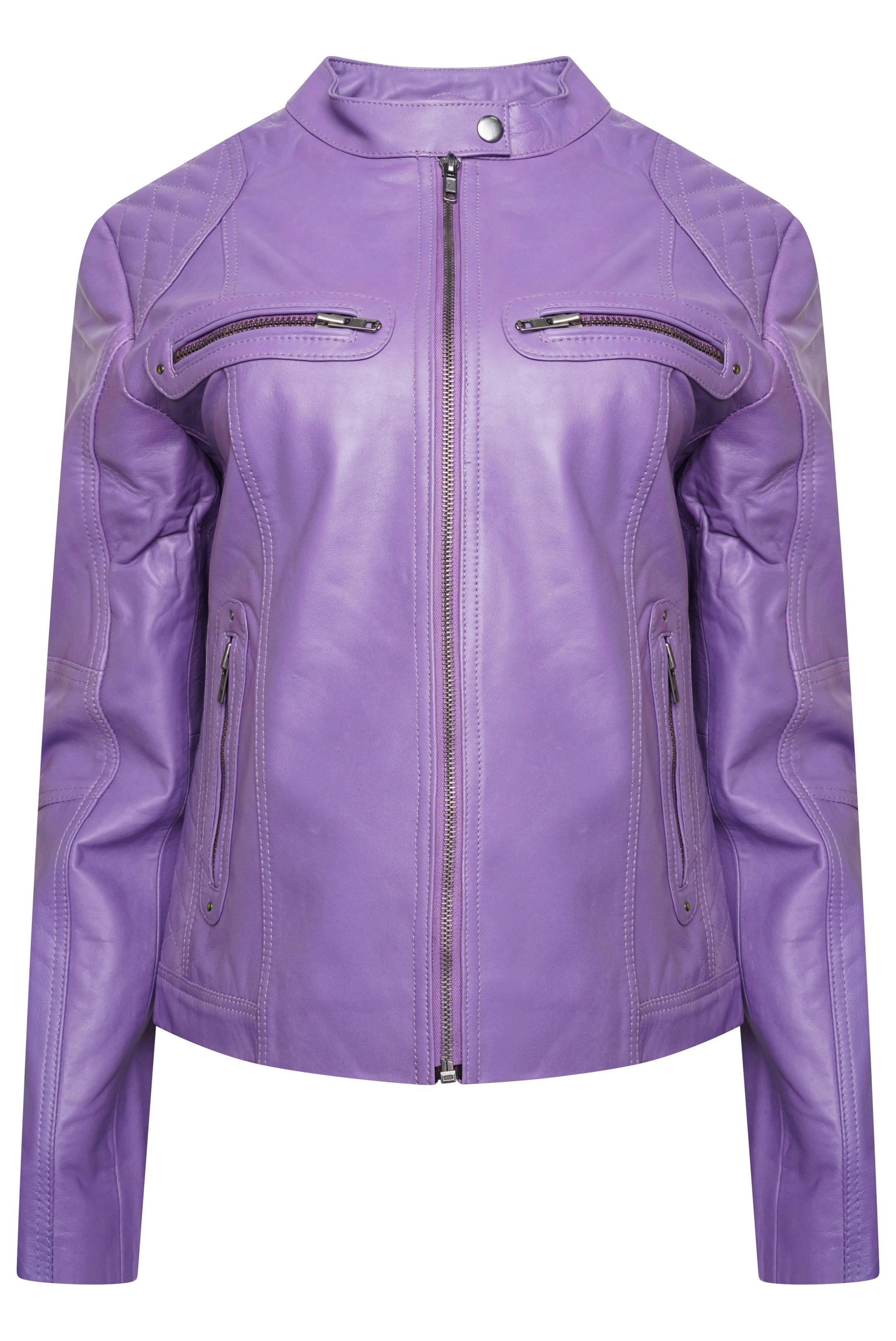 Pelle D’annata Women's Purple Real Leather Biker Jacket - 16