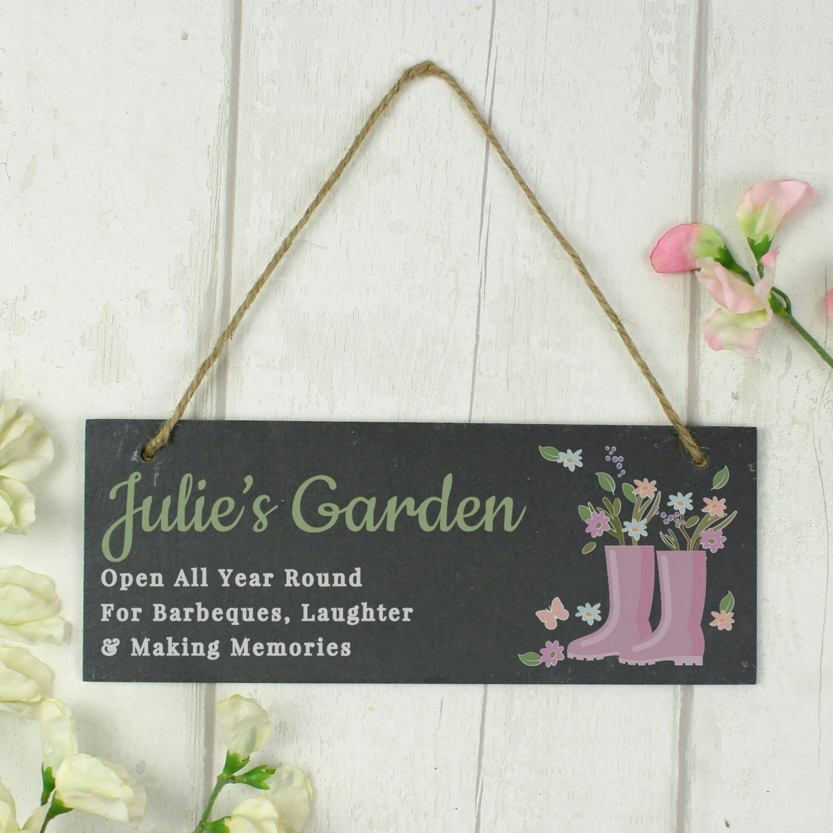 Personalised Memento Company Gold Personalised Slate Garden Sign