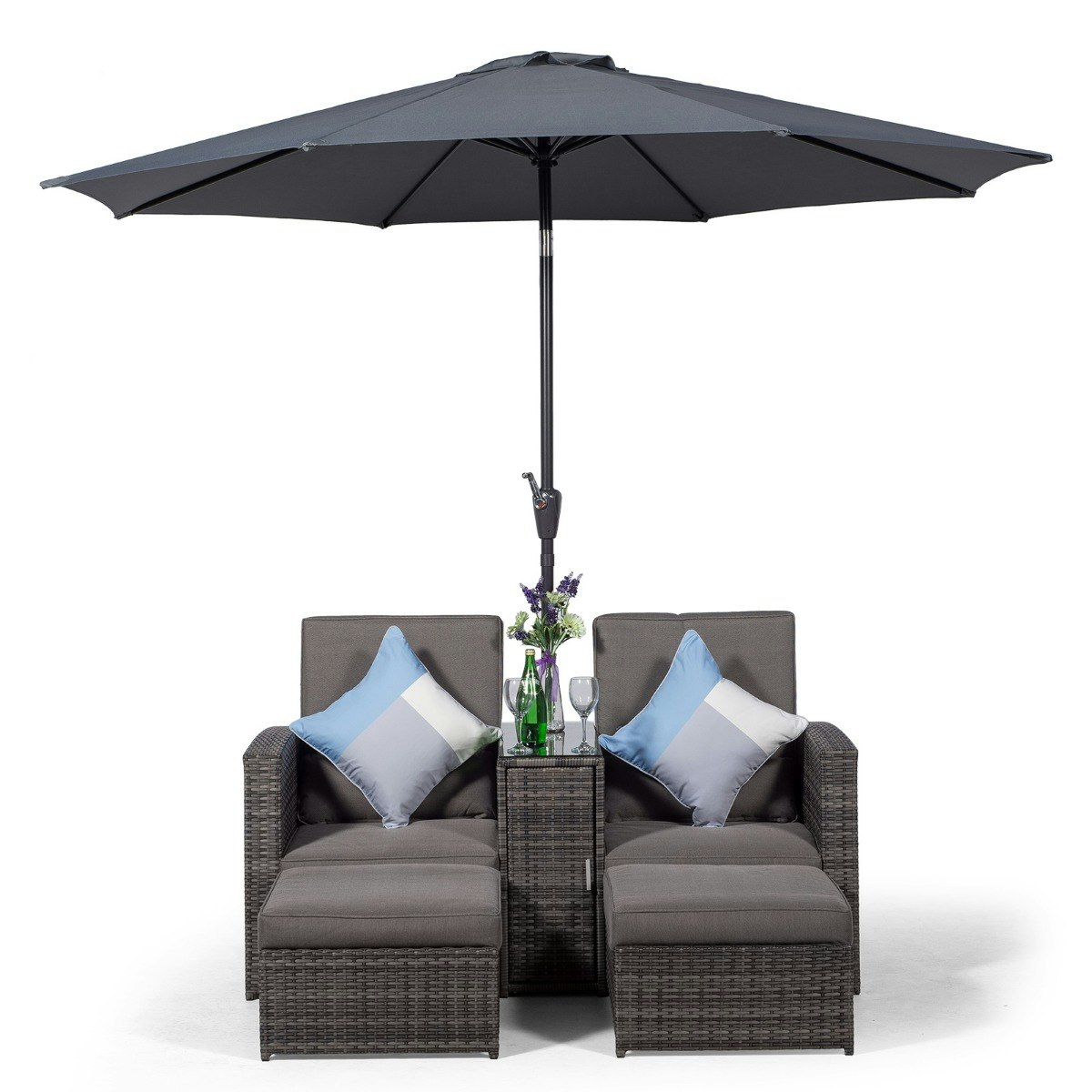 Giardino Grey Nevada Double Reclining Rattan Sun Loungers Set - 1