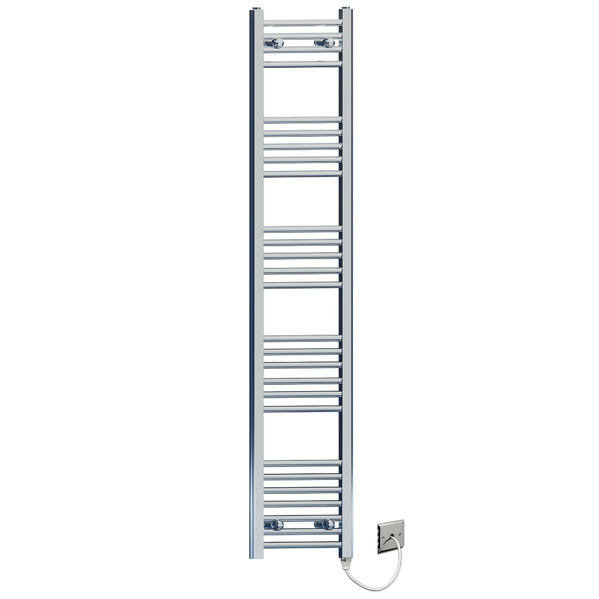 Myhomeware 400 X 1600Mm Chrome Flat Electric Pre-Filled Towel Rail Radiator For Designer Bathroom Standard Element