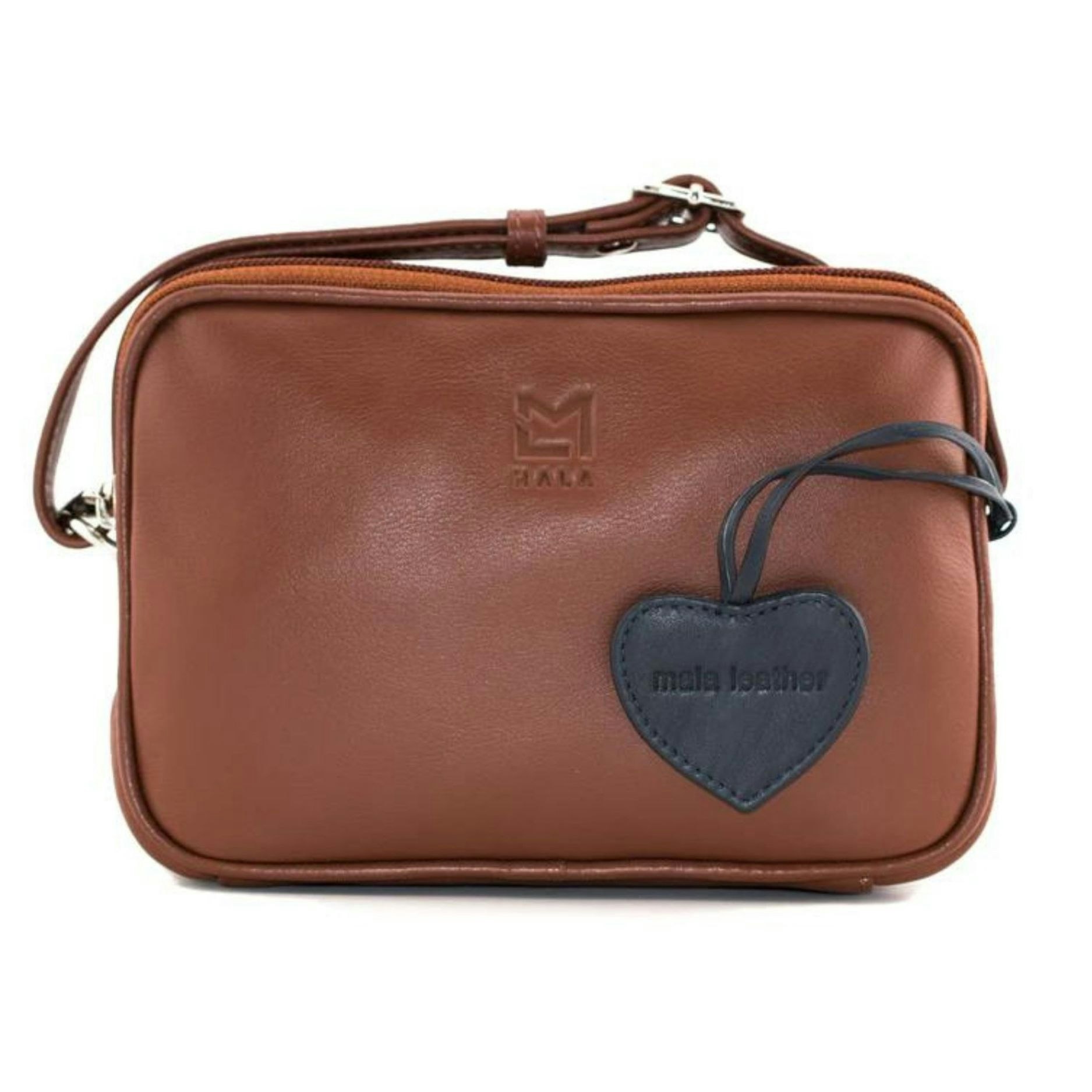 Mala Leather Anishka Camera Hearts Nappa Leather Crossbody Bag - Tan