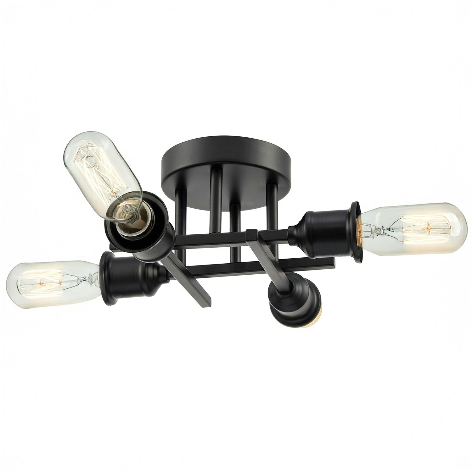 Rackhams Black/Light Industrial Vintage Matte Ceiling Fixture With Classic Lampholders