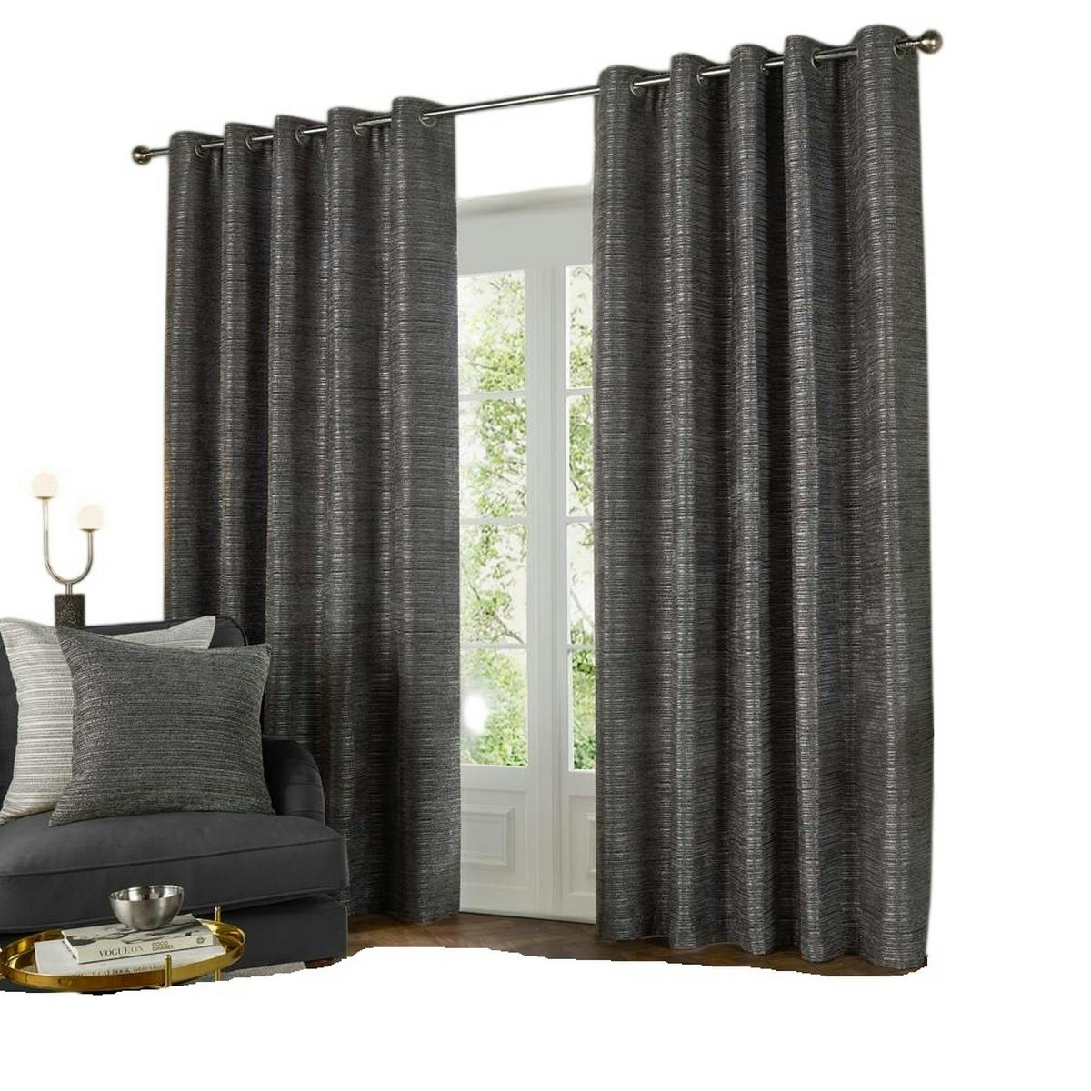 Rackhams Jupiter Chenille Eyelet Curtains - Graphite - 168Cm X 229Cm - Graphite - 100% Polyester
