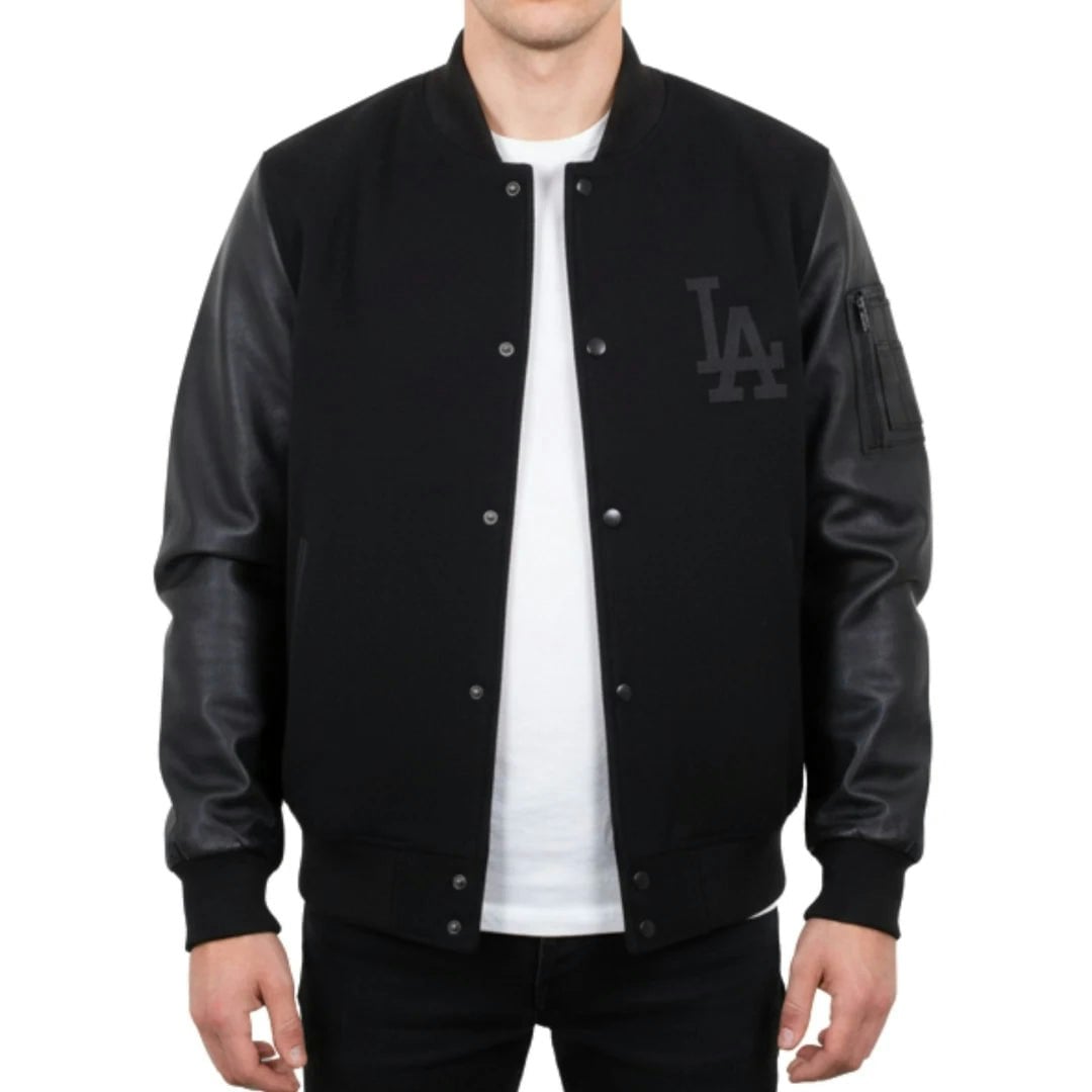 Truclothing Men's Black La Varsity Leather Bomber Jacket - 5XL