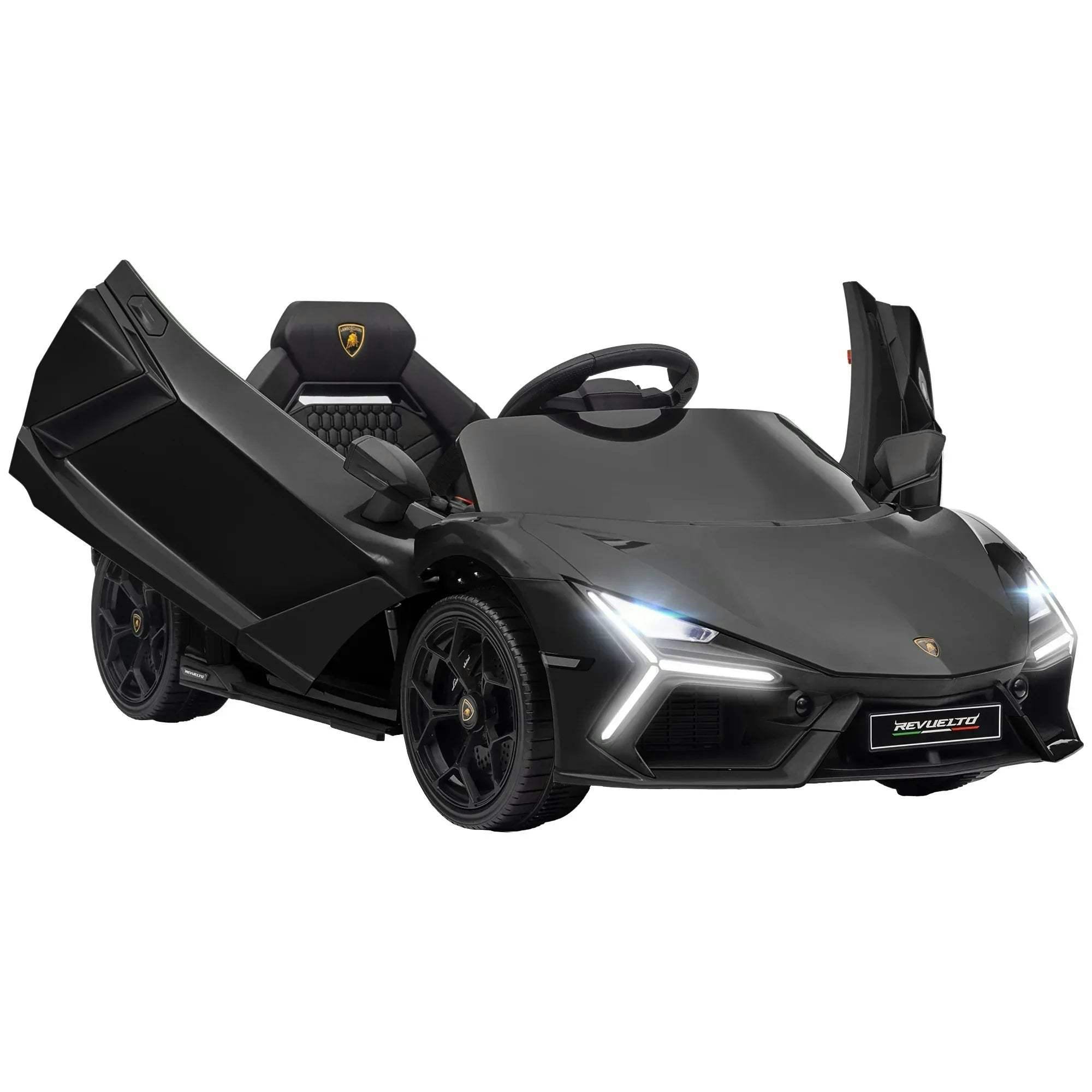 Bobobiy Black Lamborghini Revuelto Licensed 12V Ride On Car W/ Butterfly Doors, Transport Wheels, Suspension, Remote Control, - Image 5