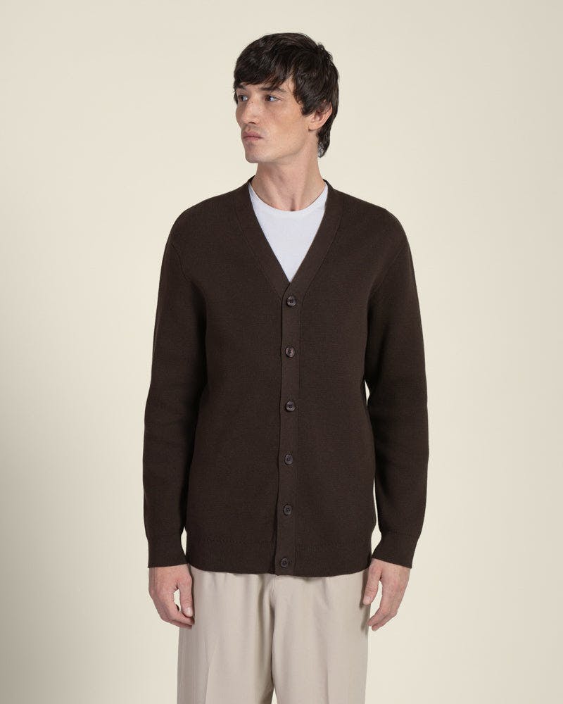 Larsson & Co Brown Milano Knit V-Neck Cardigan - S