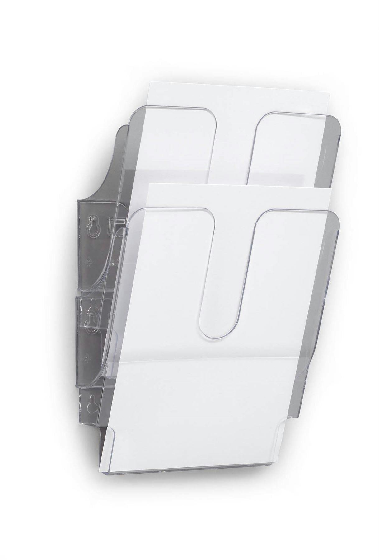 Rackhams Flexiplus 2 Wall Mounted Literature Tray | A4 Portrait Holder | Clear