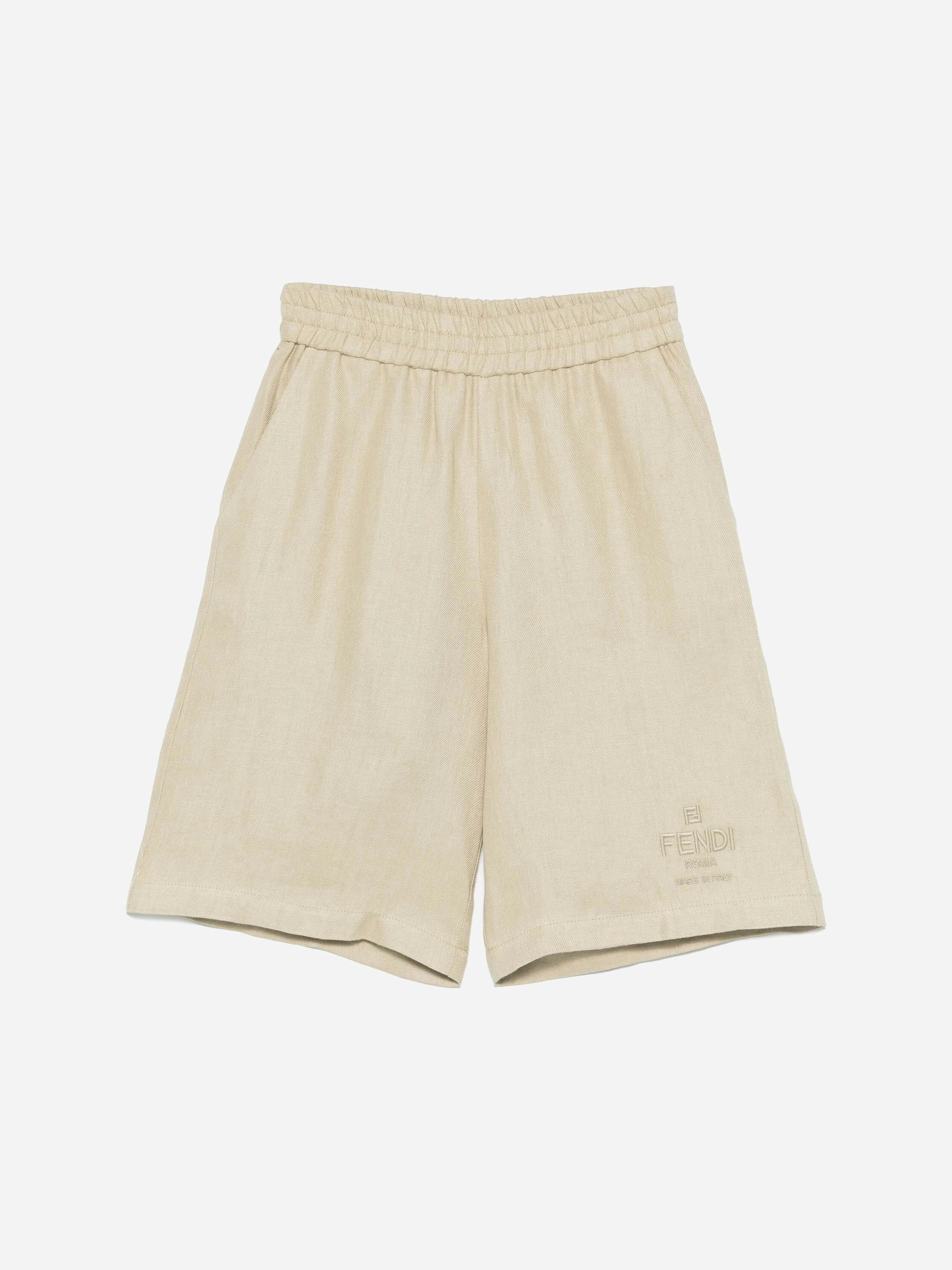 Fendi Kids Boys Beige Fendi Linen Bermuda Shorts In - 8 Yrs