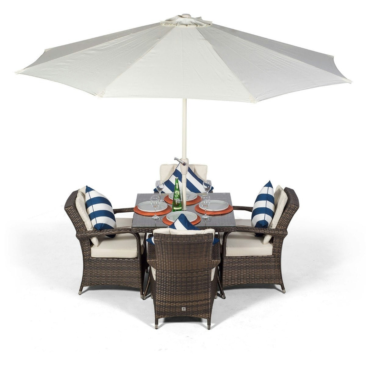 Rackhams Brown Arizona Square 4 Seater Rattan Patio Dining Set - 1