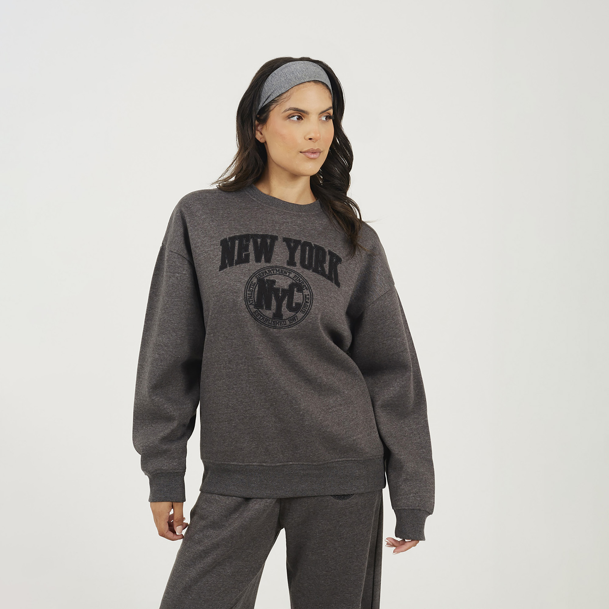 Brave Soul Crew Neck Embroidered Sweatshirt - Charcoal - Xs - Charcoal