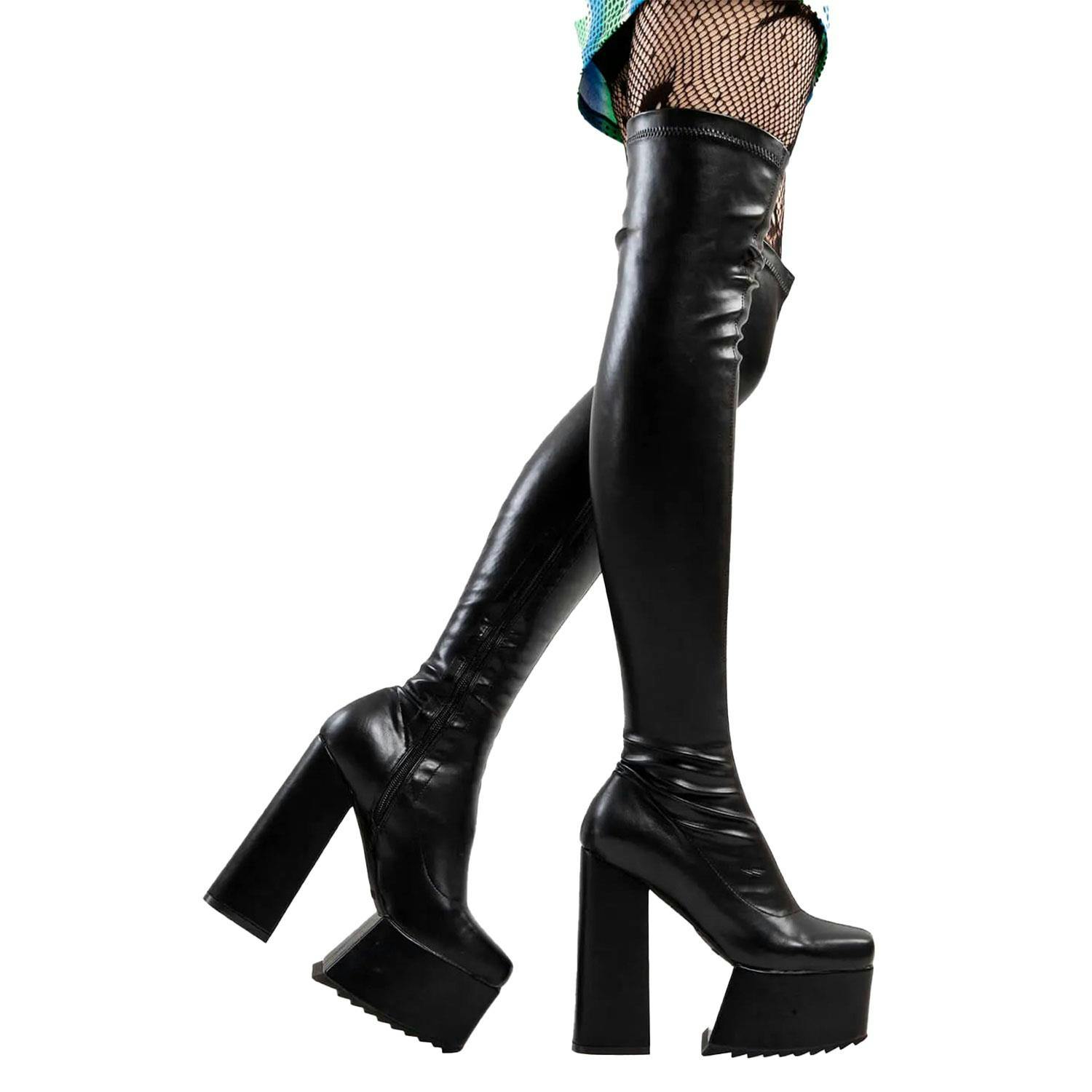 Lamoda Women's Black Late Night Vibes Platform Thigh High Boots Chic Streetwear Uk6 - Uk6