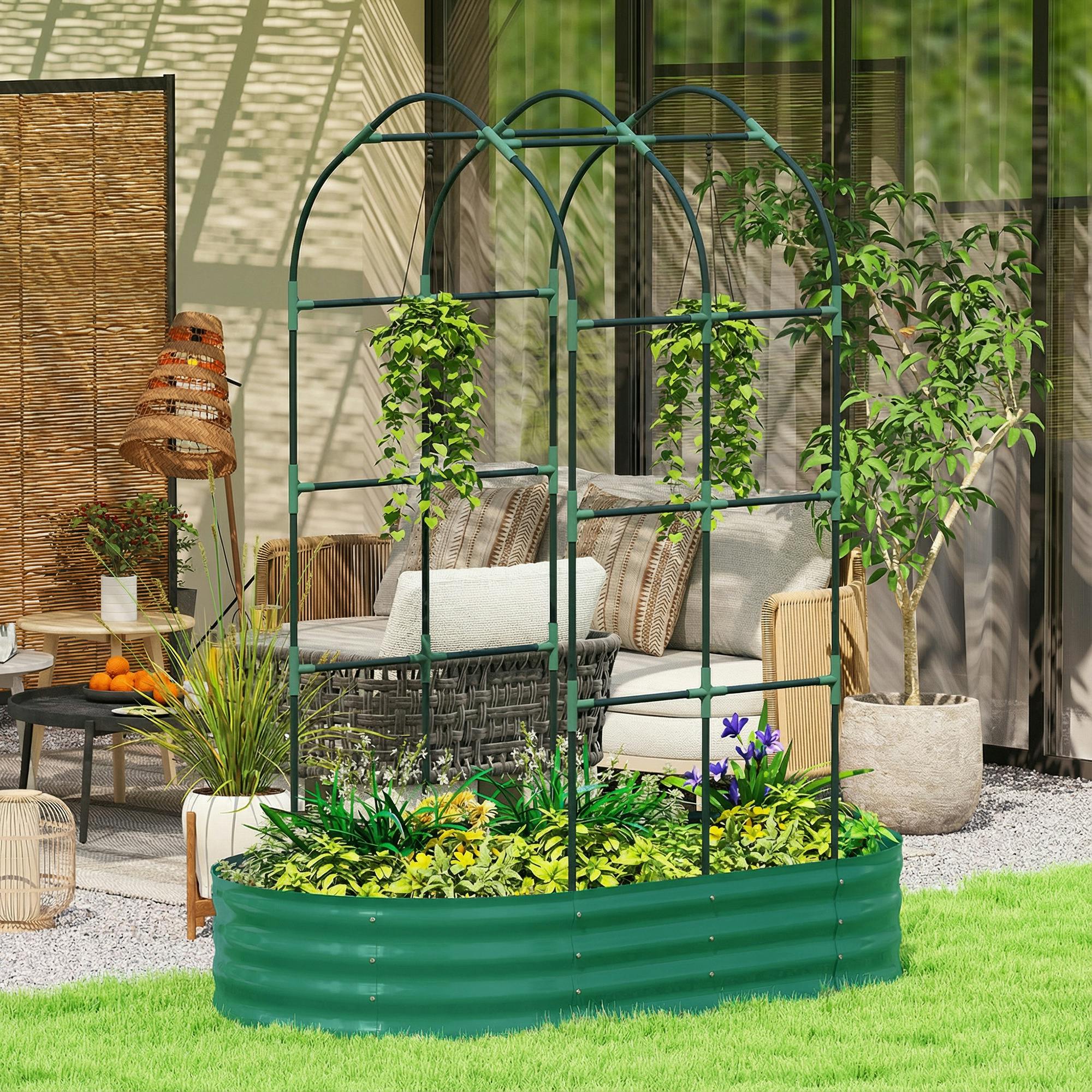 Rackhams Green 5 X 3 X 6Ft Galvanised Raised Garden Bed With Trellis,