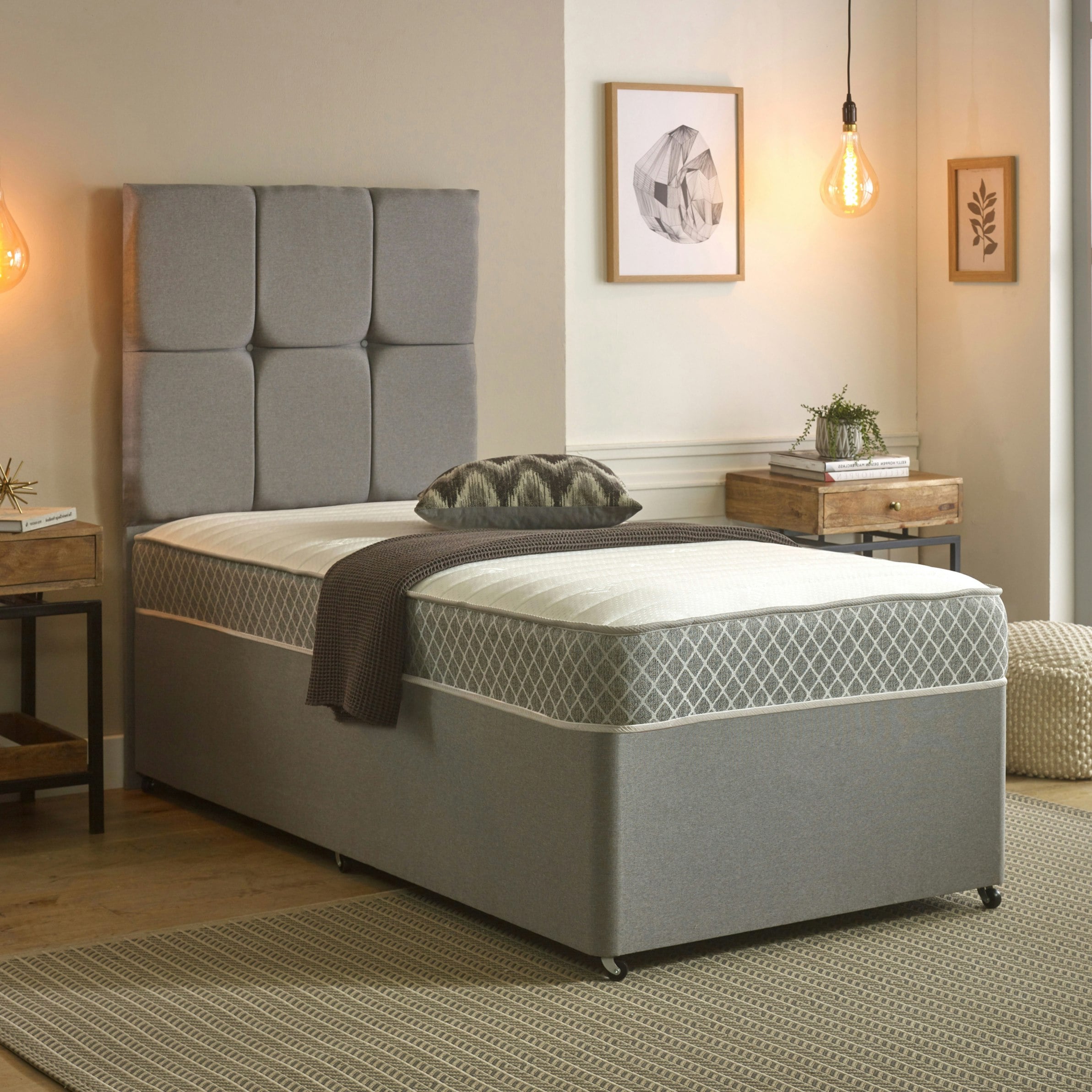 Rackhams Grey Nebraska Hybrid Mattress - Soft Feel Quilted Cool Touch Surface - 1 - European Single Mattress (90Cm X 200Cm)