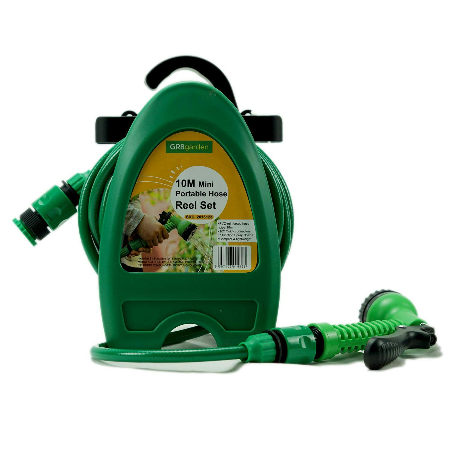 Rackhams Green Garden Hose Reel Watering Gun Compact Portable Hose Pipe Cart Sprayer 10M 32 Ft