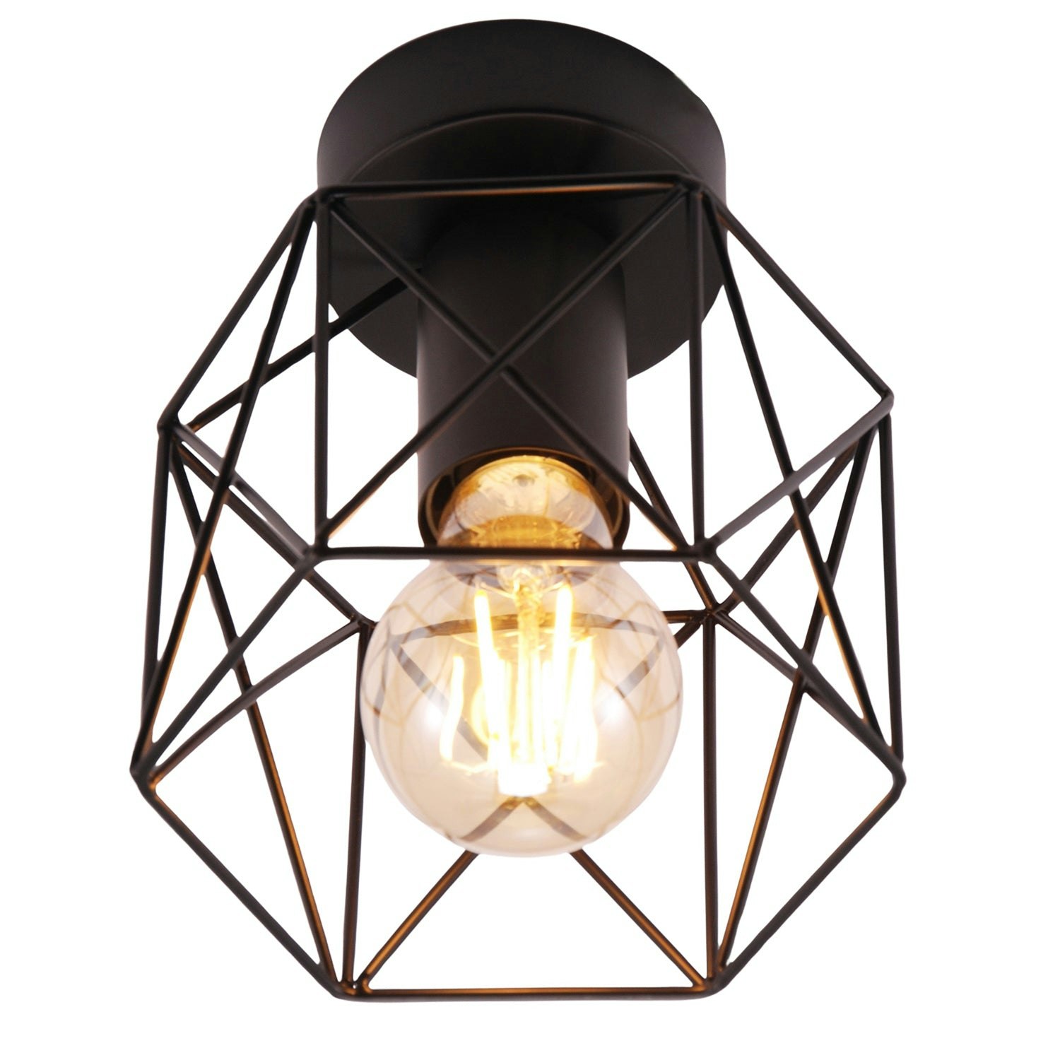 Rackhams Black Vintage Industrial Matte Ceiling Lighting Fitting With Wire Cage Design