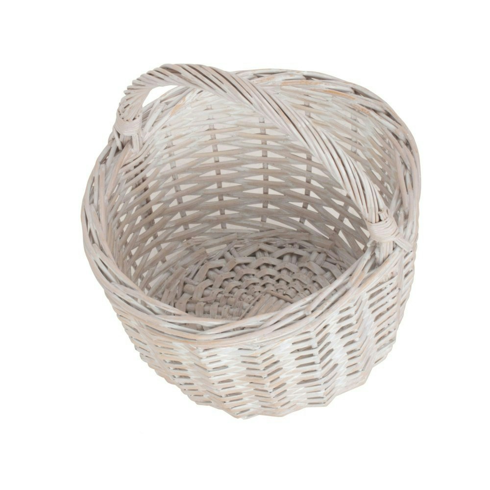 Rackhams White Round Wash Wicker Shopping Basket - Wicker - 1