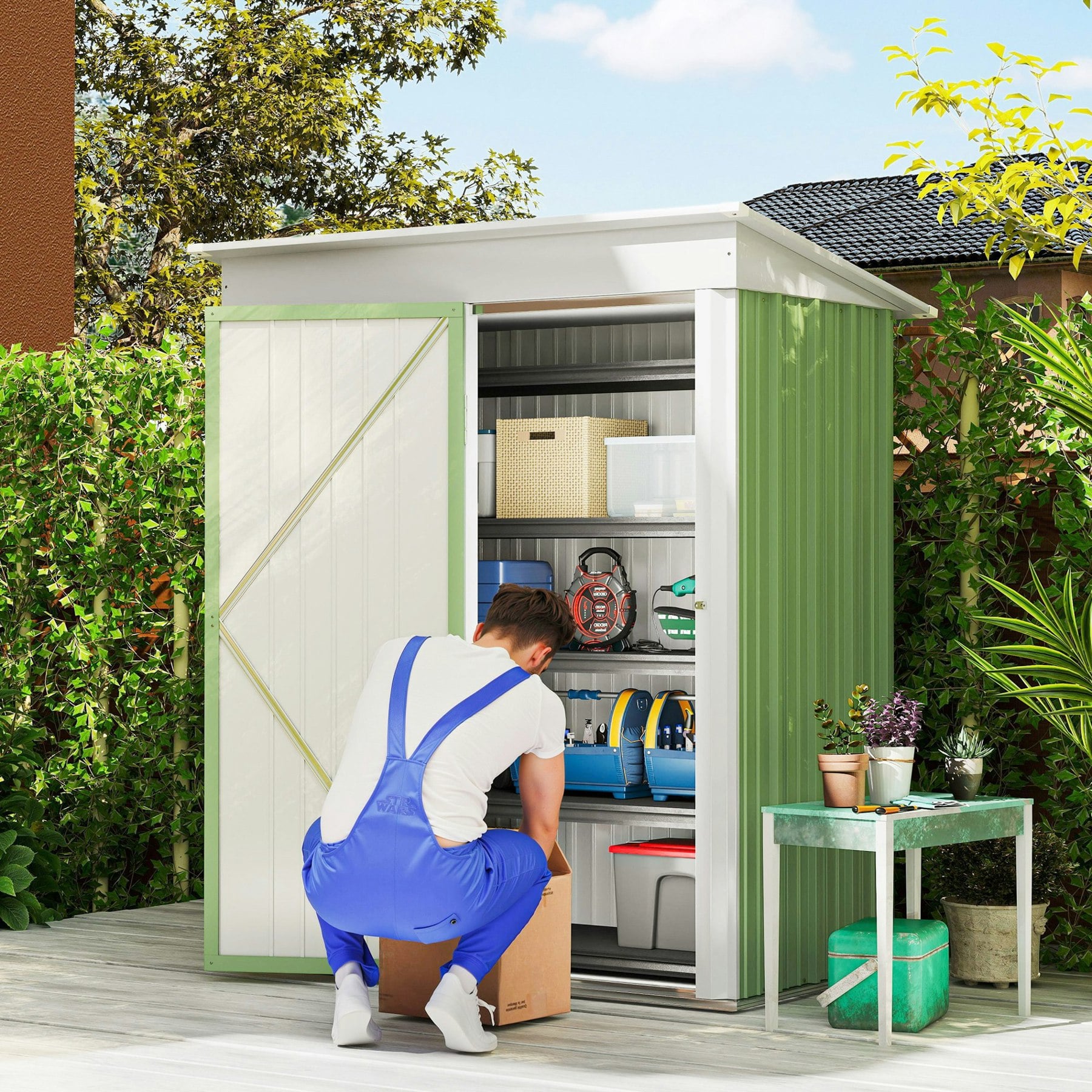 Rackhams Green Steel Garden Shed, Small Lean-To Shed For Bike, 5X3 Ft,