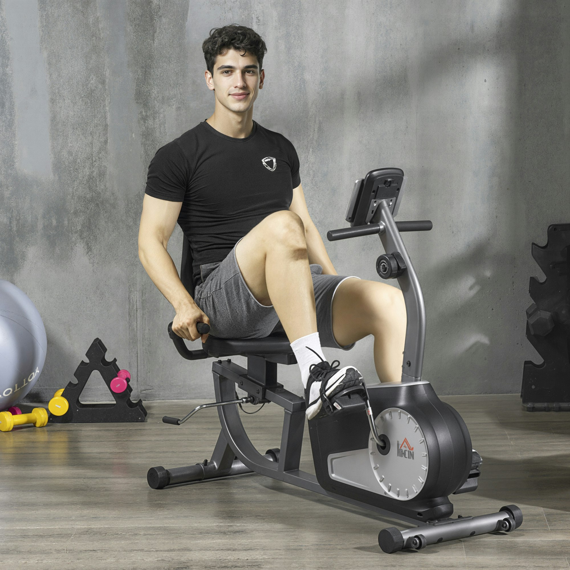 HOMCOM Semi Recumbent Exercise Bike - Grey - Image 9
