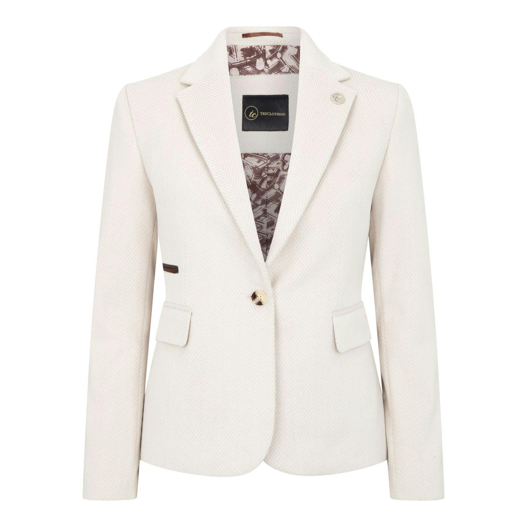 Truclothing Women's Cream Tailored Fit Wool Blend Tweed Blazer - Uk Xs/8 | Eu 34 | Us 4