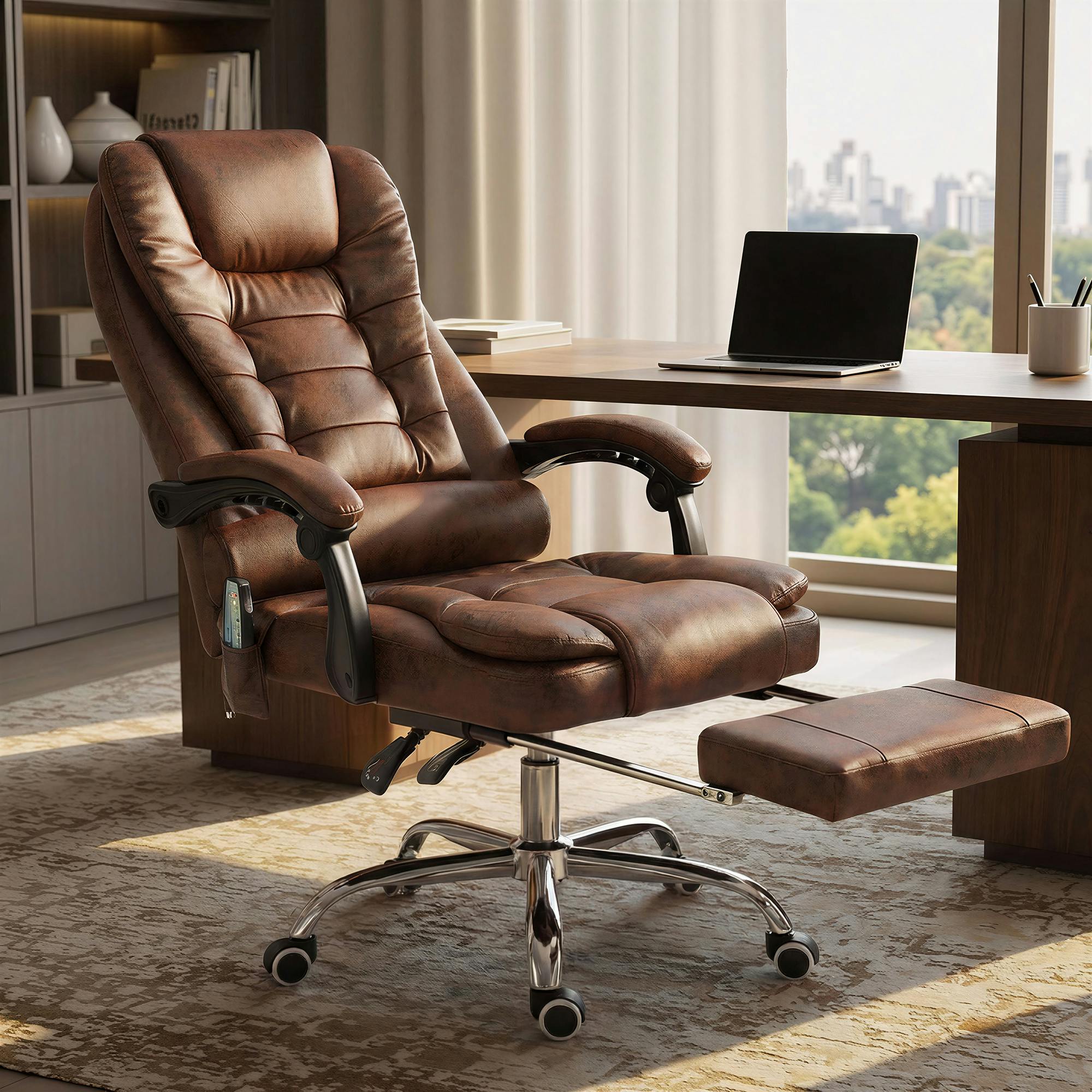 B&Q - Ergonomic Heated 6 Points Vibration Massage Office ChairBrown - Image 7