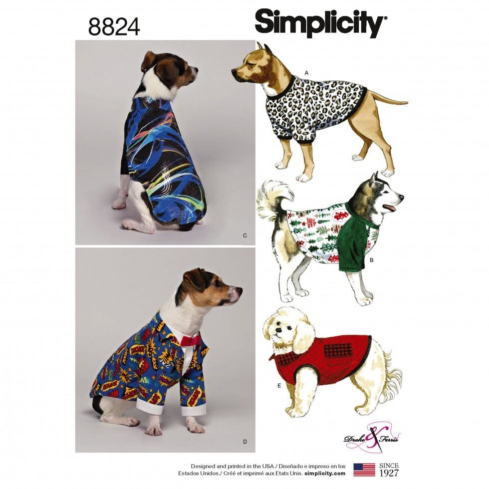 Simplicity Sewing Pattern 8824, Coats For Pets, A (S-M-L) - Intermediate - A (S-M-L)
