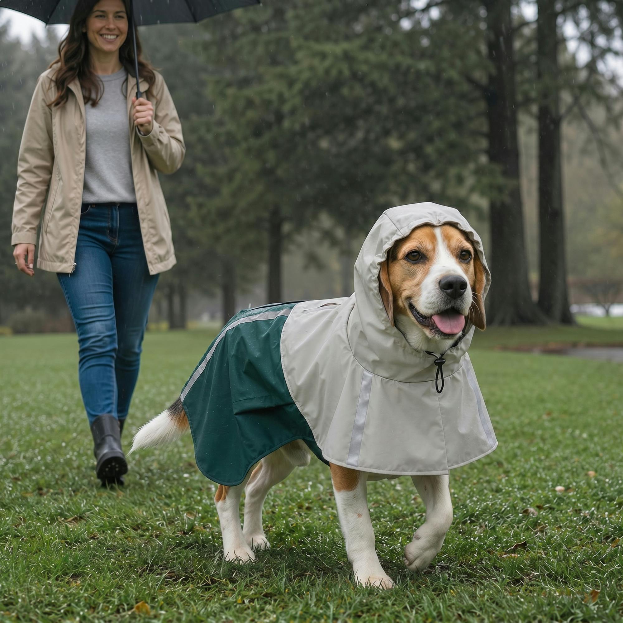 Pawhut Green/Cream/White Dog Raincoat With Hood, Dog Rain Jacket, For Dogs, - 88 X 59 X 0.5 Cm