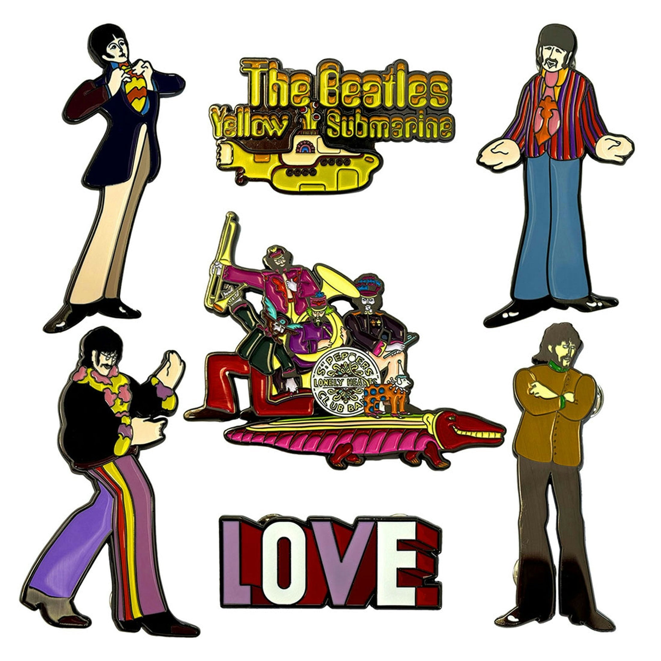 Paradiso Clothing Yellow The Beatles Submarine Band Mini Pin Badge Set