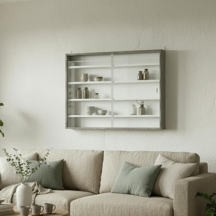 Wyld Haus Grey/Grain Kasofa Wood And Glass Wood 5 Tier Wall Display Cabinet With Adjustable Shelves 60 X 80 Cm