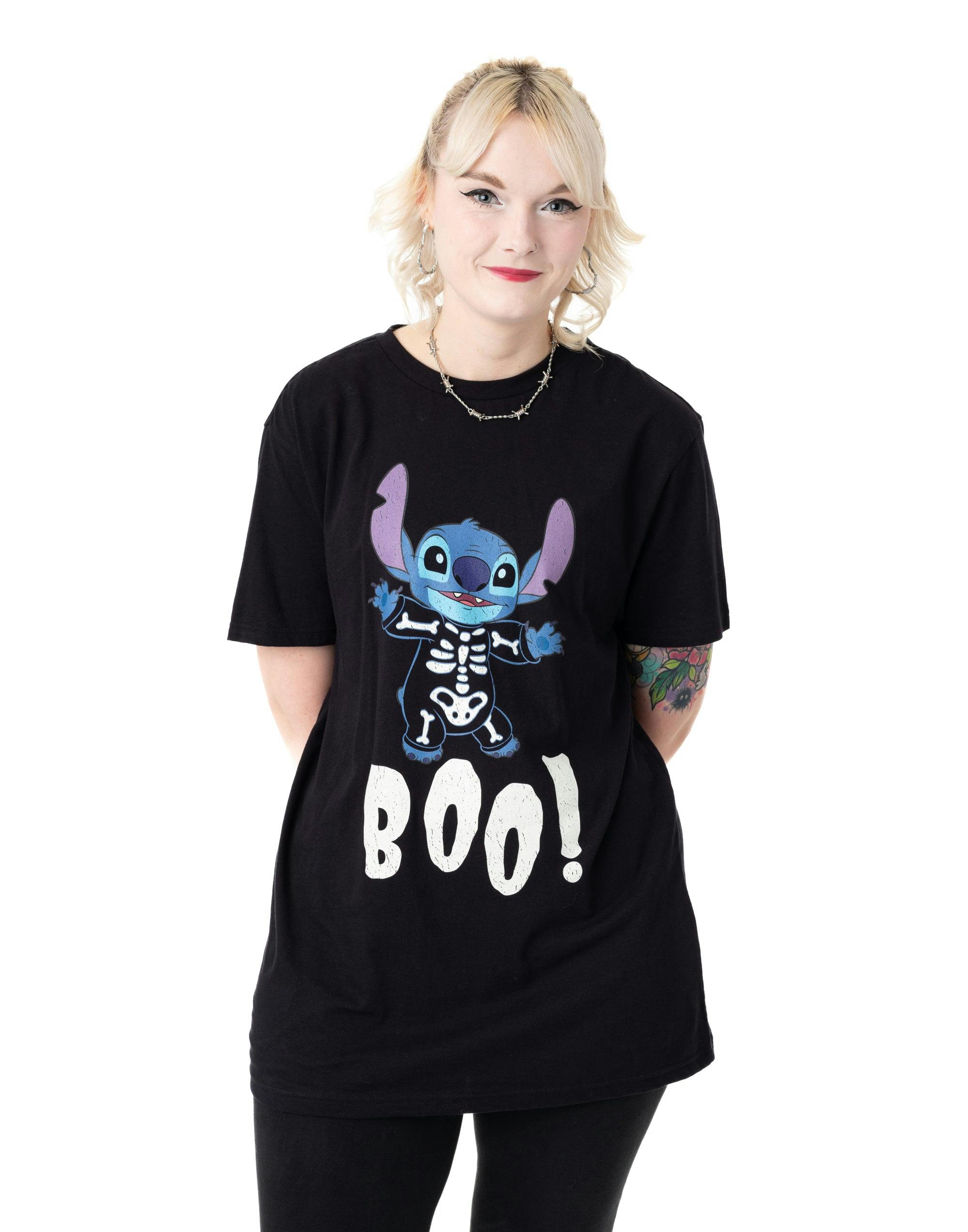 Vanilla Underground Women's Black Disney Lilo & Stitch Boo Short Sleeved T-Shirt - Small